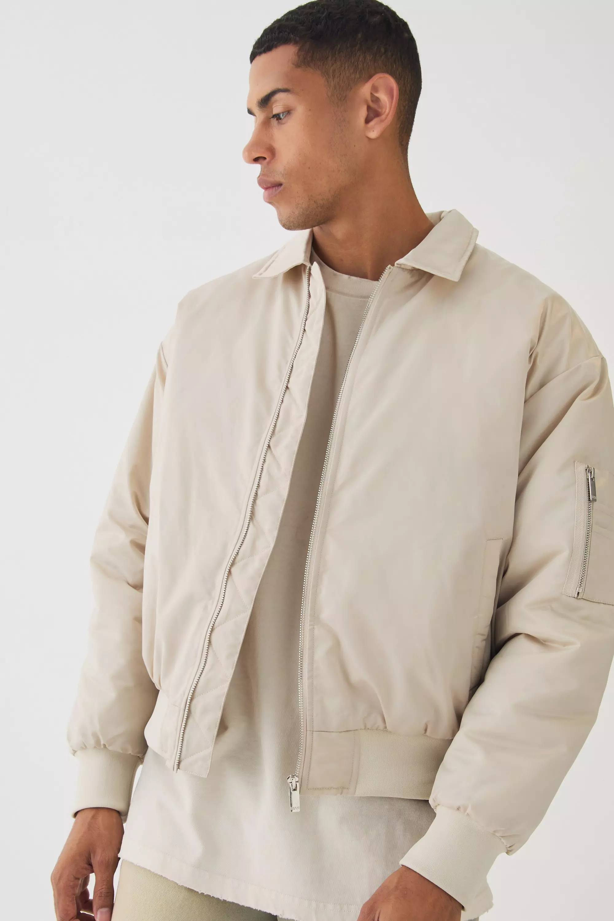 Satin Collared Bomber Jacket In Ecru alternative image