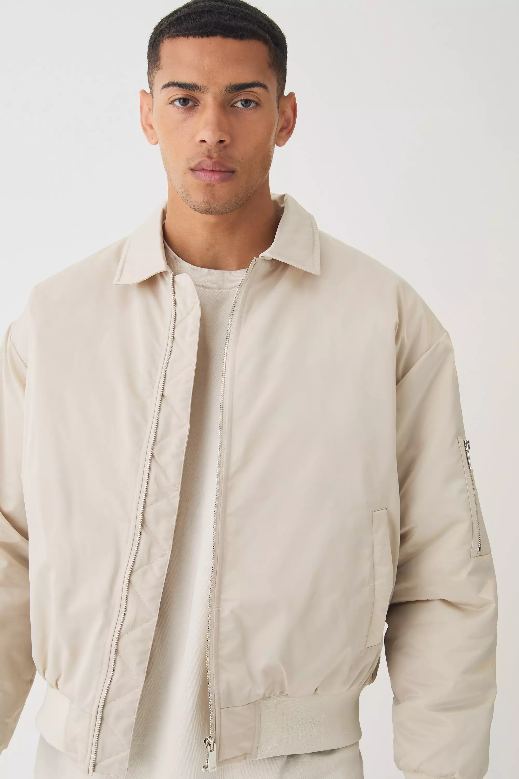 Satin Collared Bomber Jacket In Ecru alternative image