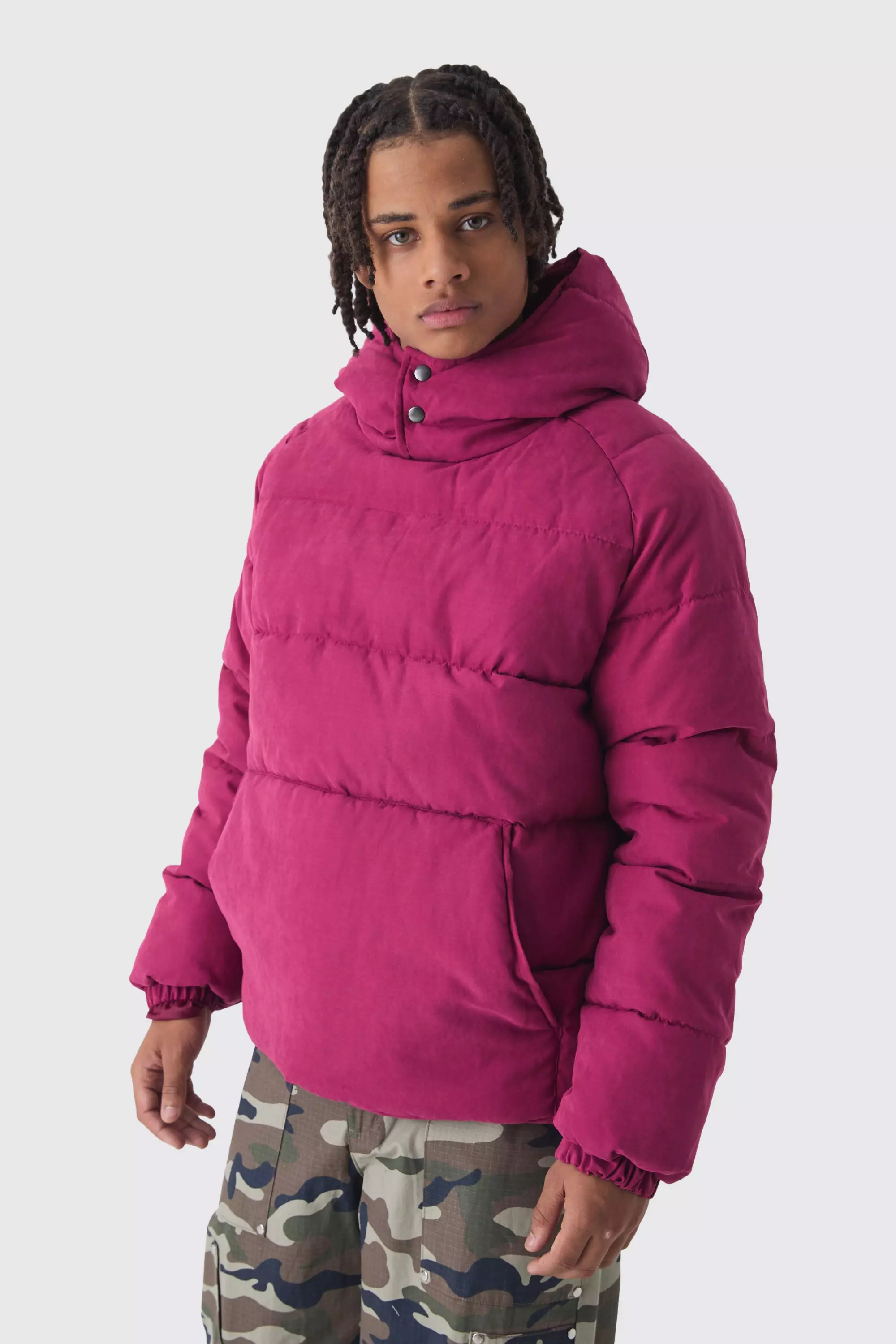 Hooded Pullover Puffer Jacket In Purple alternative image