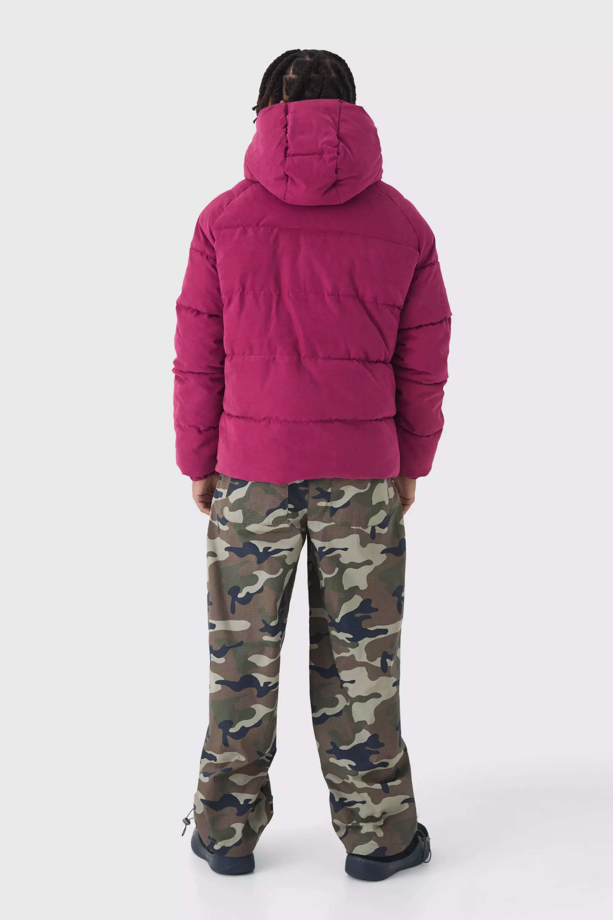 Hooded Pullover Puffer Jacket In Purple alternative image