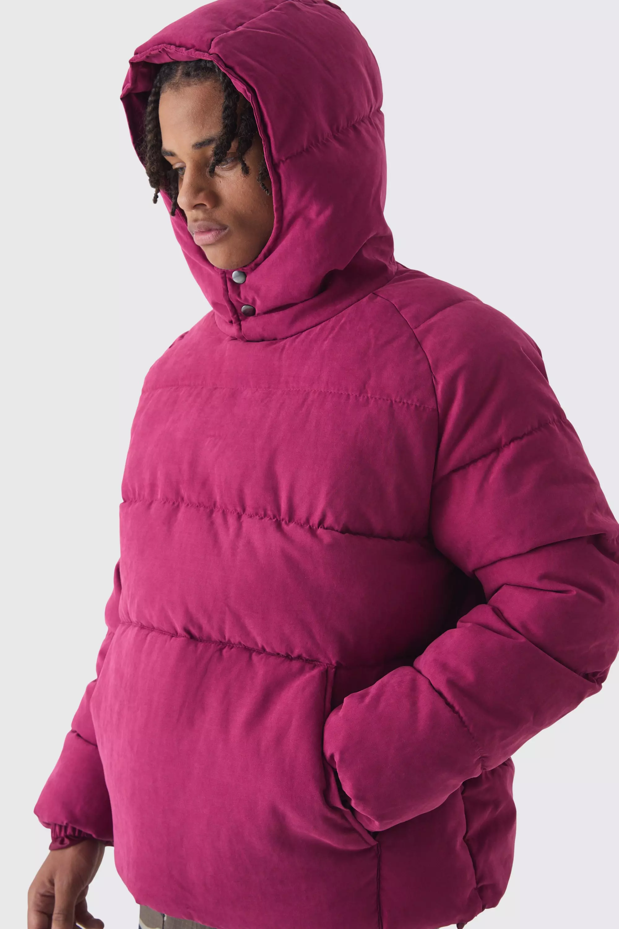 Hooded Pullover Puffer Jacket In Purple alternative image