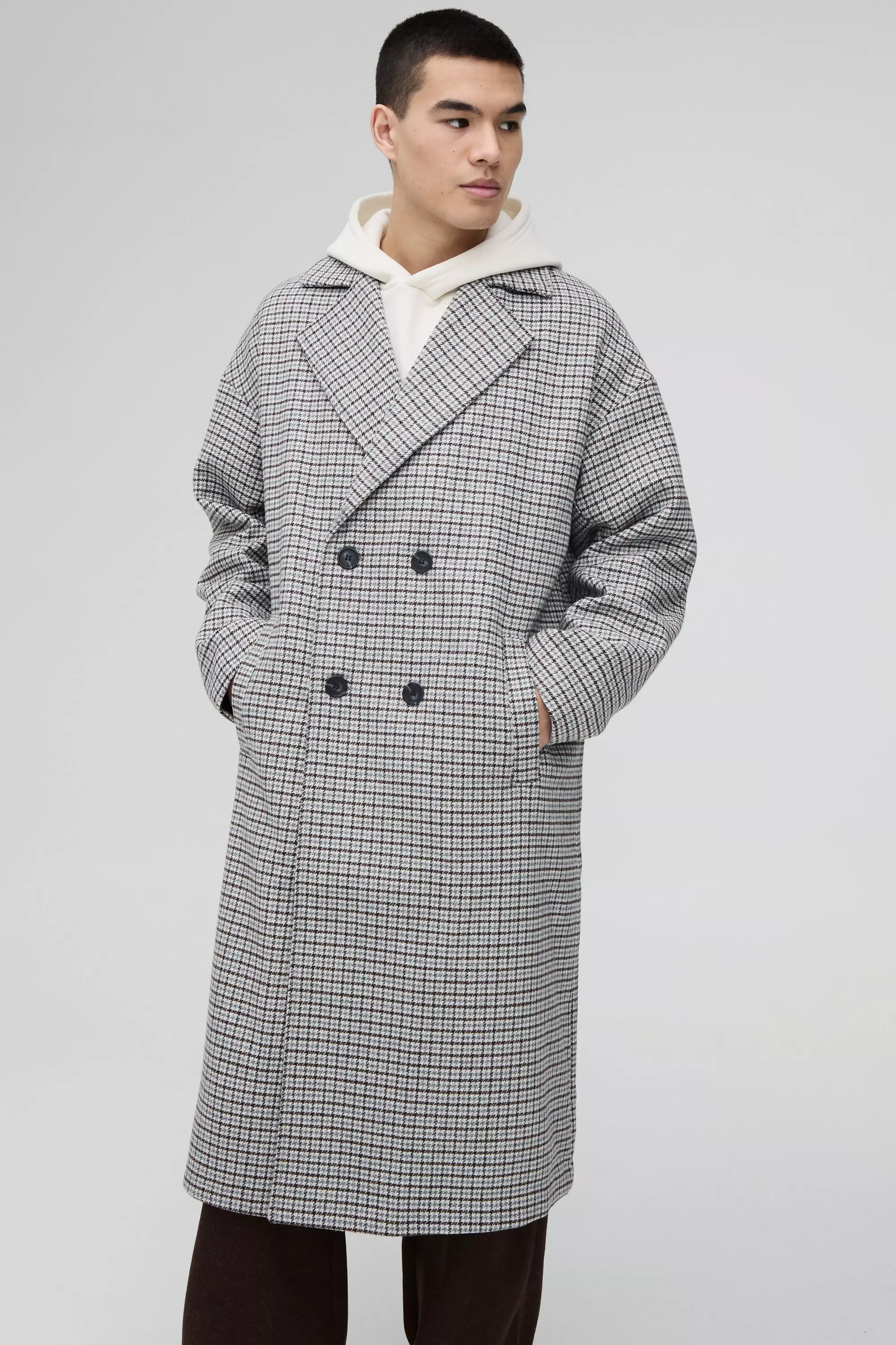 Soprabito Lungo Oversize A Quadri Grigio, Grey immagine alternativa