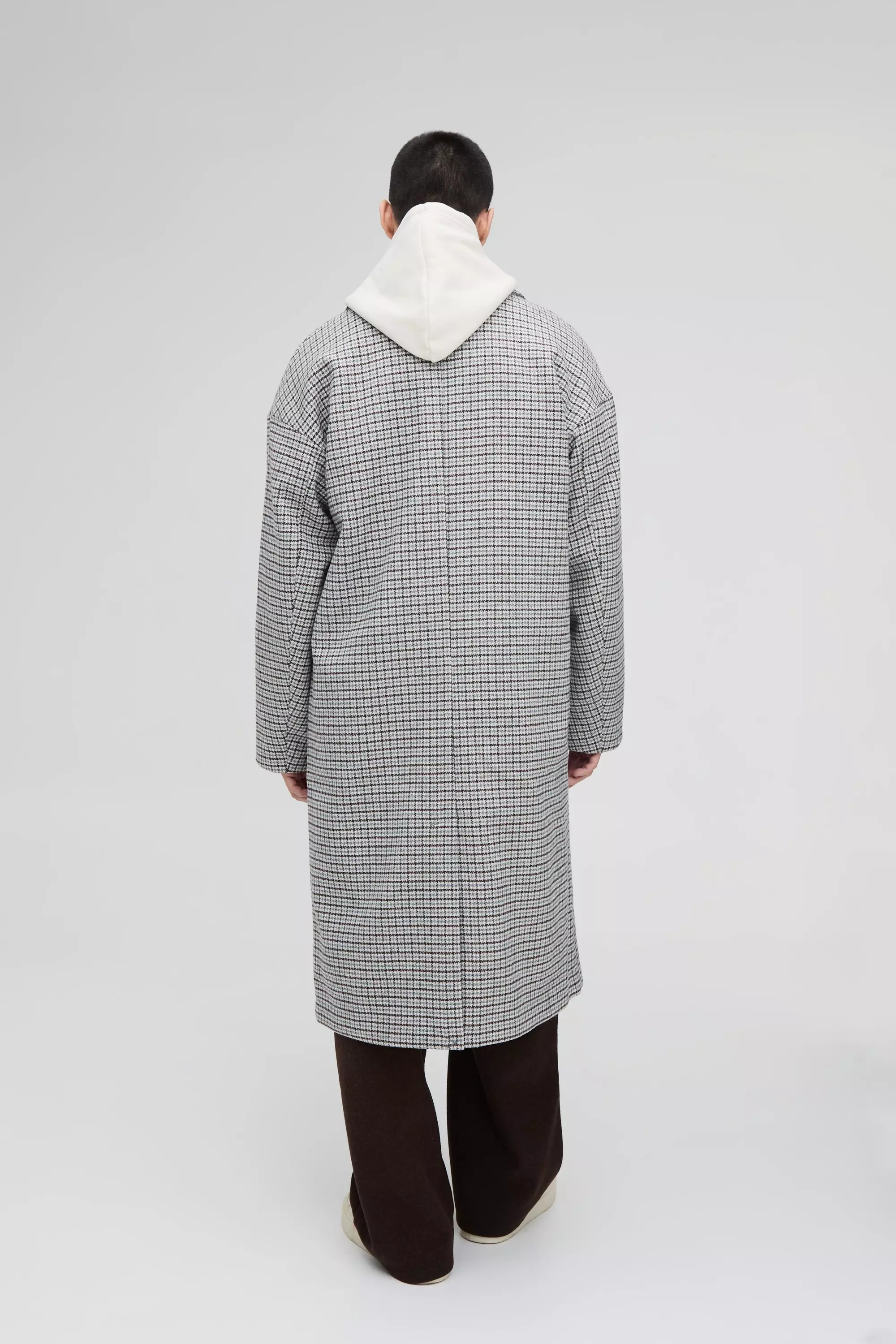 Soprabito Lungo Oversize A Quadri Grigio, Grey immagine alternativa