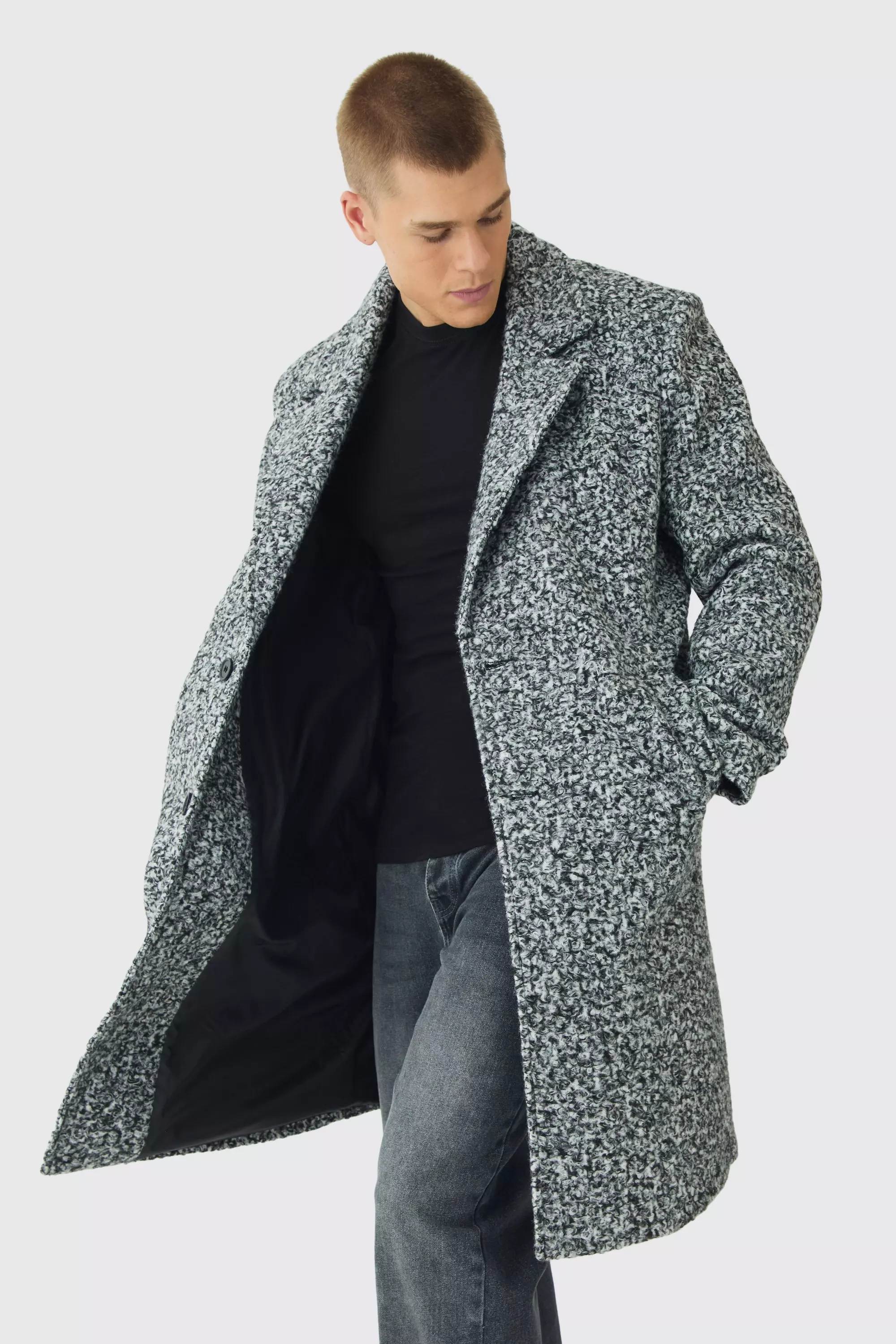 Oversized Double Breasted Boucle Overcoat In Grey alternative image