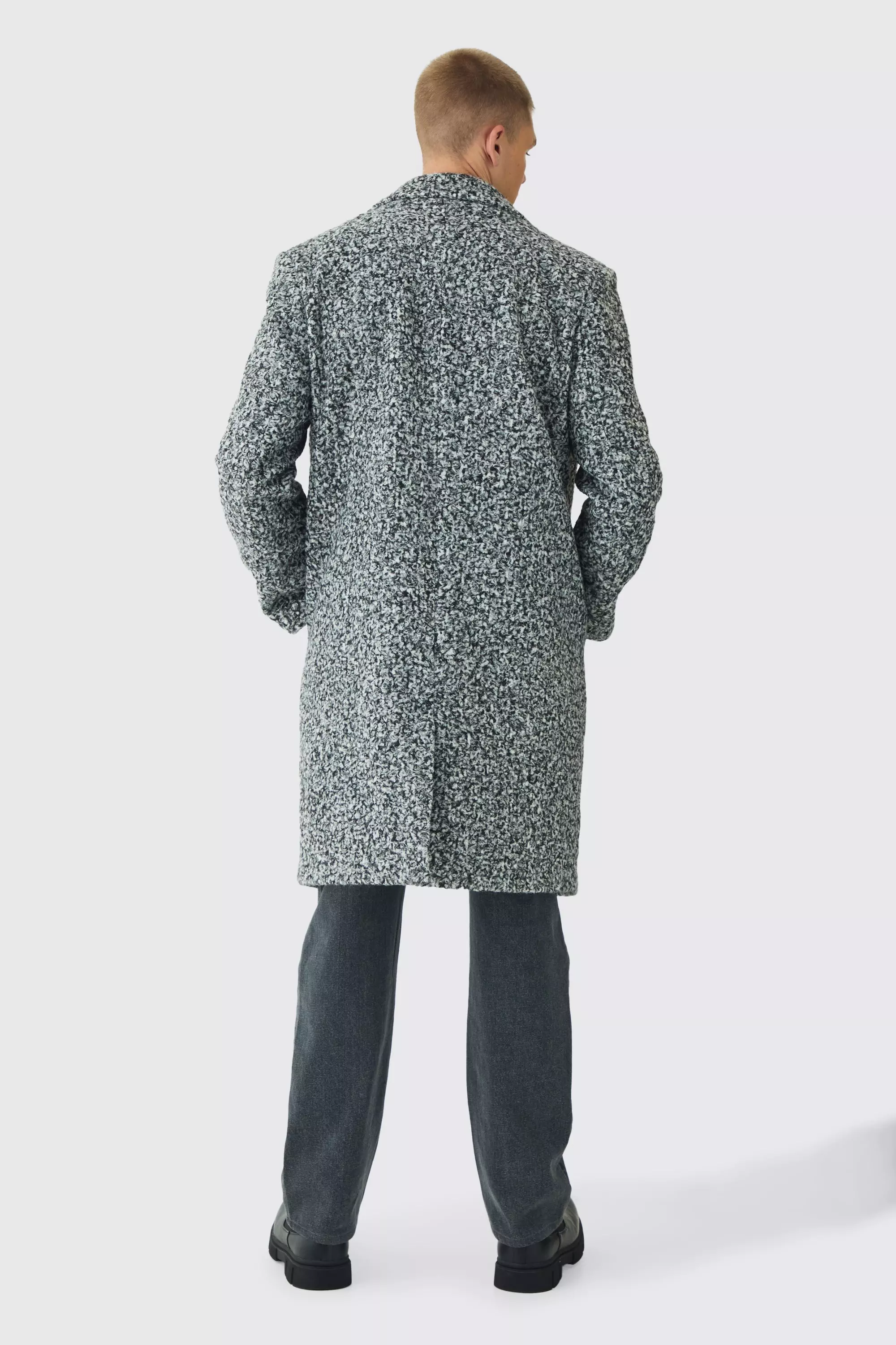 Oversized Double Breasted Boucle Overcoat In Grey alternative image