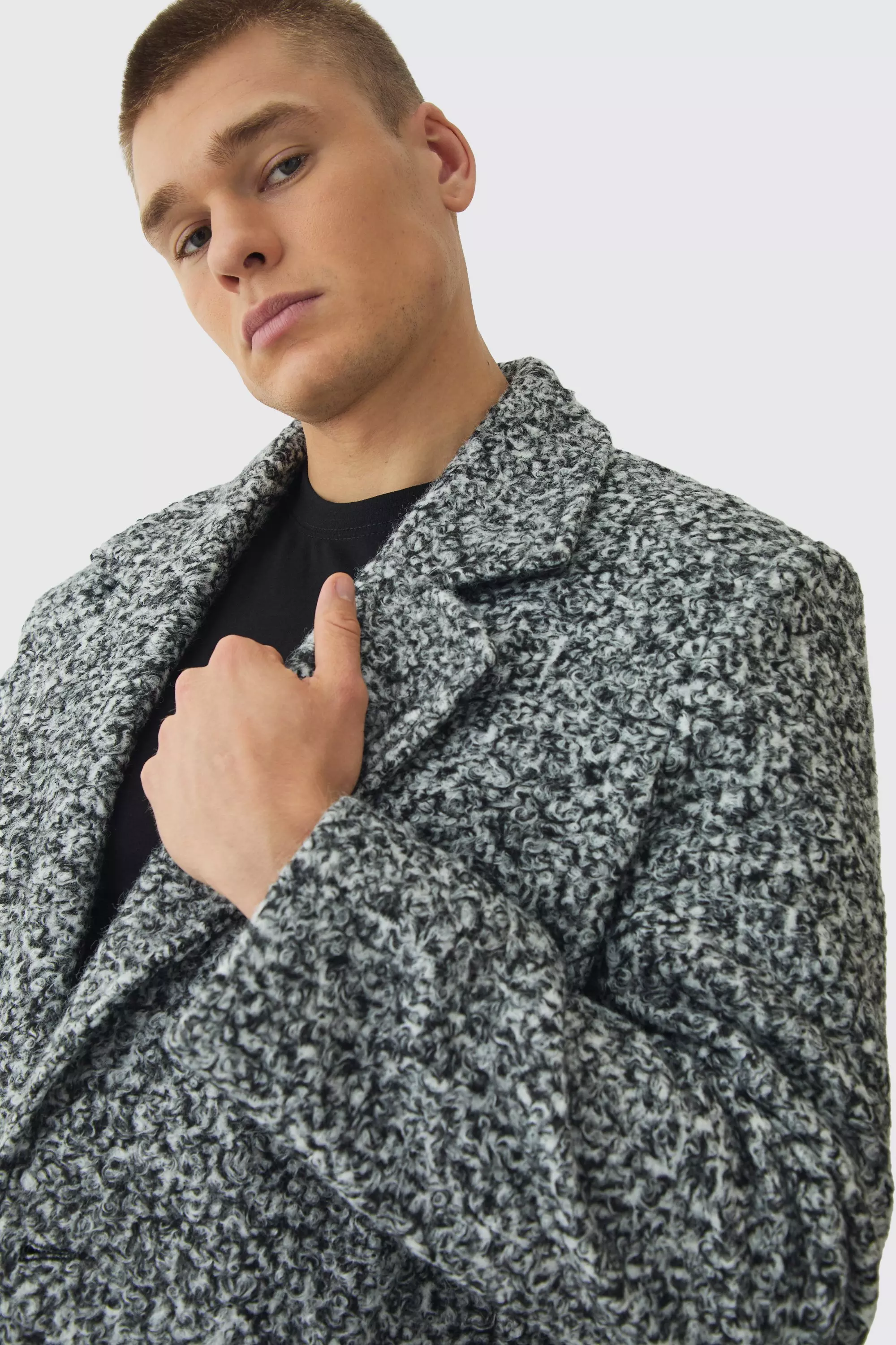 Oversized Double Breasted Boucle Overcoat In Grey alternative image