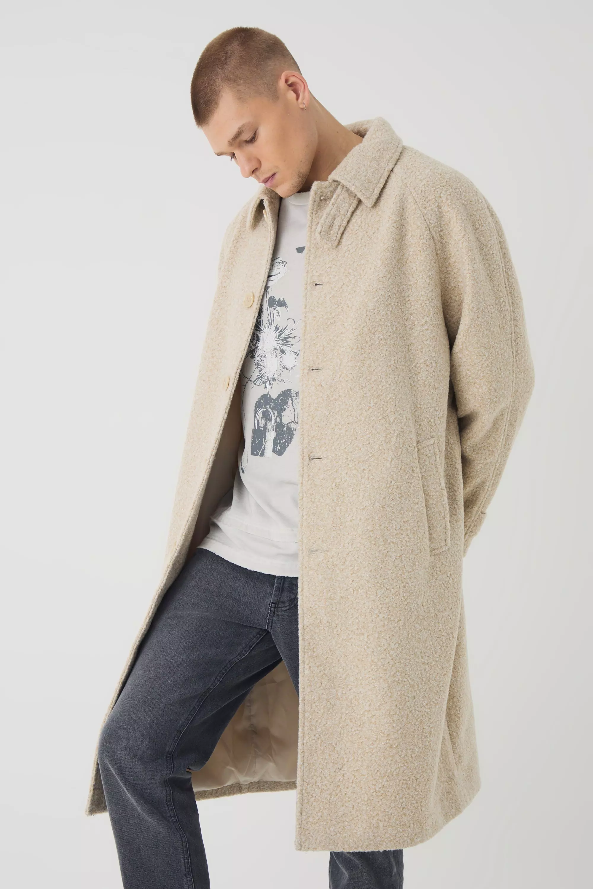 Oversized Boucle Overcoat In Ecru Ecru