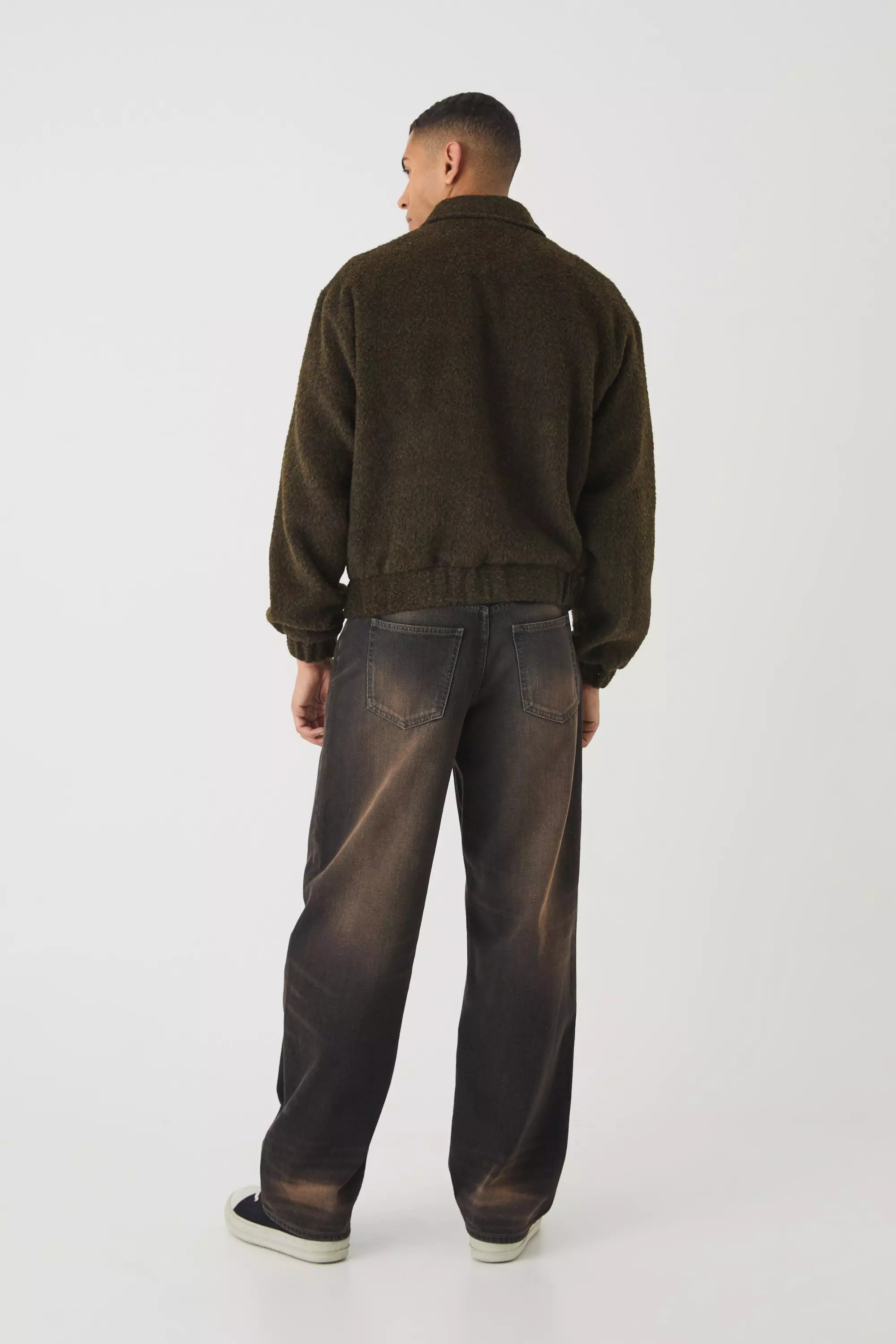 Boxy Brushed Wool Look Harrington Jacket In Khaki alternative image