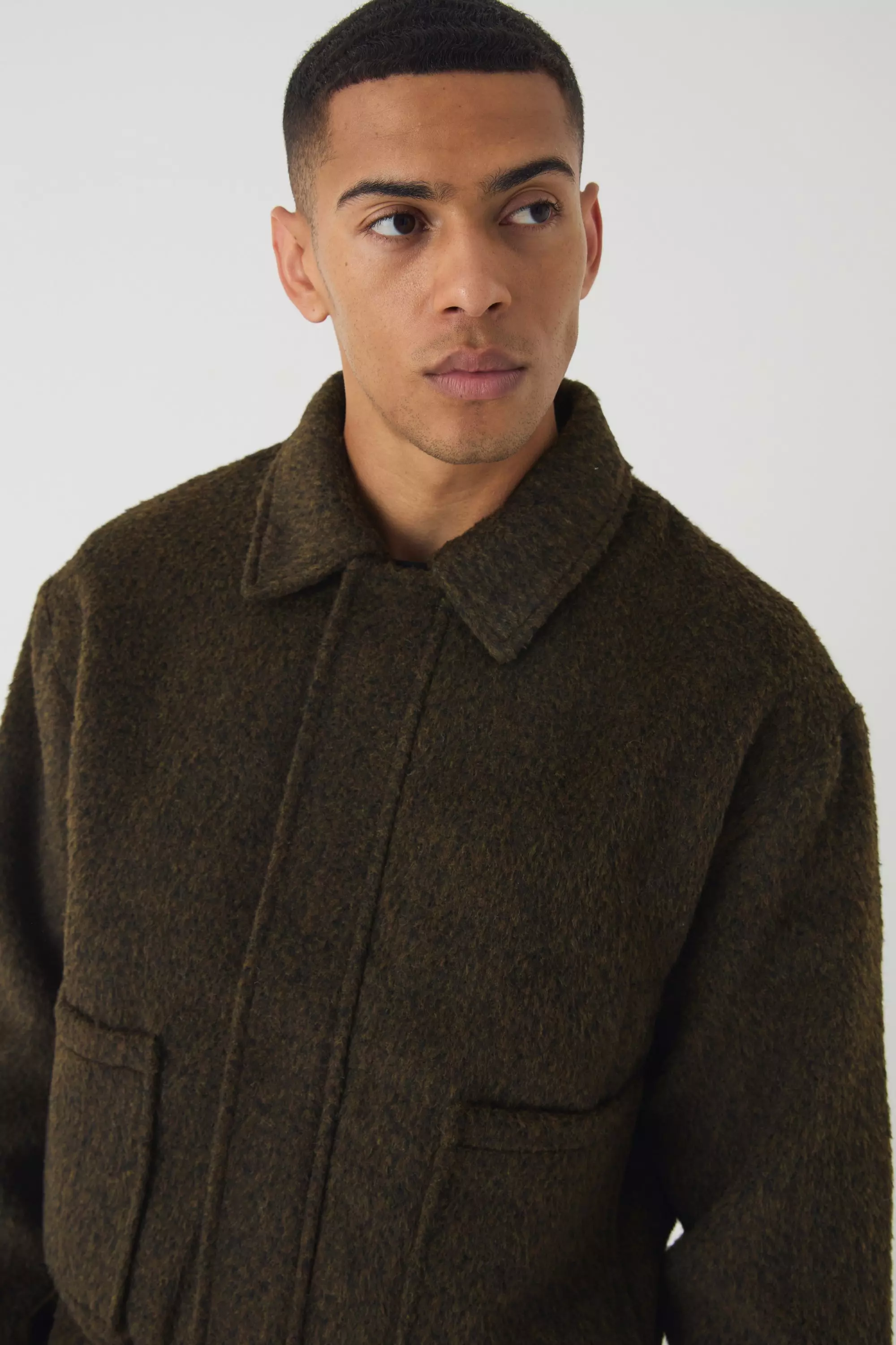 Boxy Brushed Wool Look Harrington Jacket In Khaki alternative image