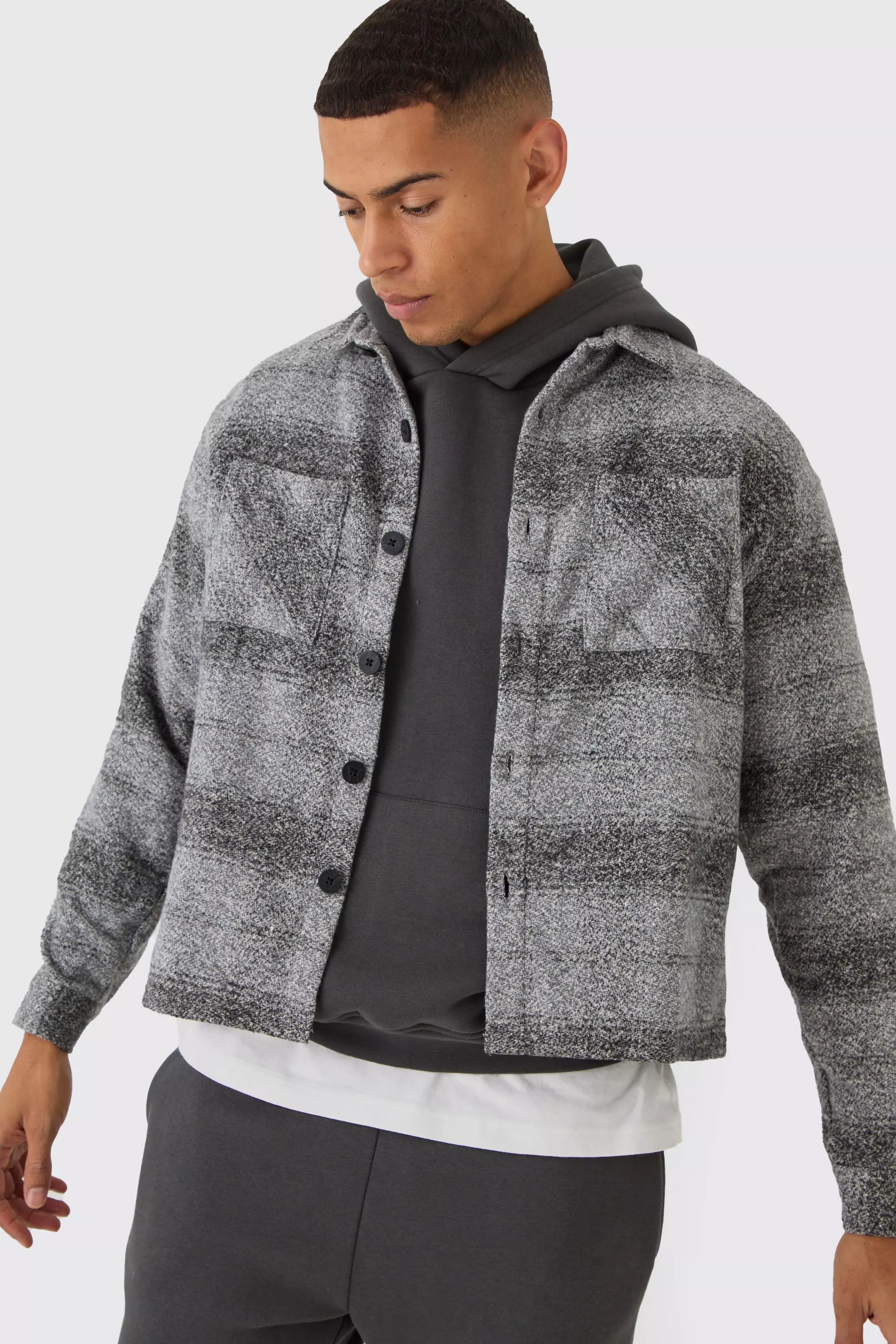Light grey Oversized Heavyweight Brushed Check Overshirt alternative image
