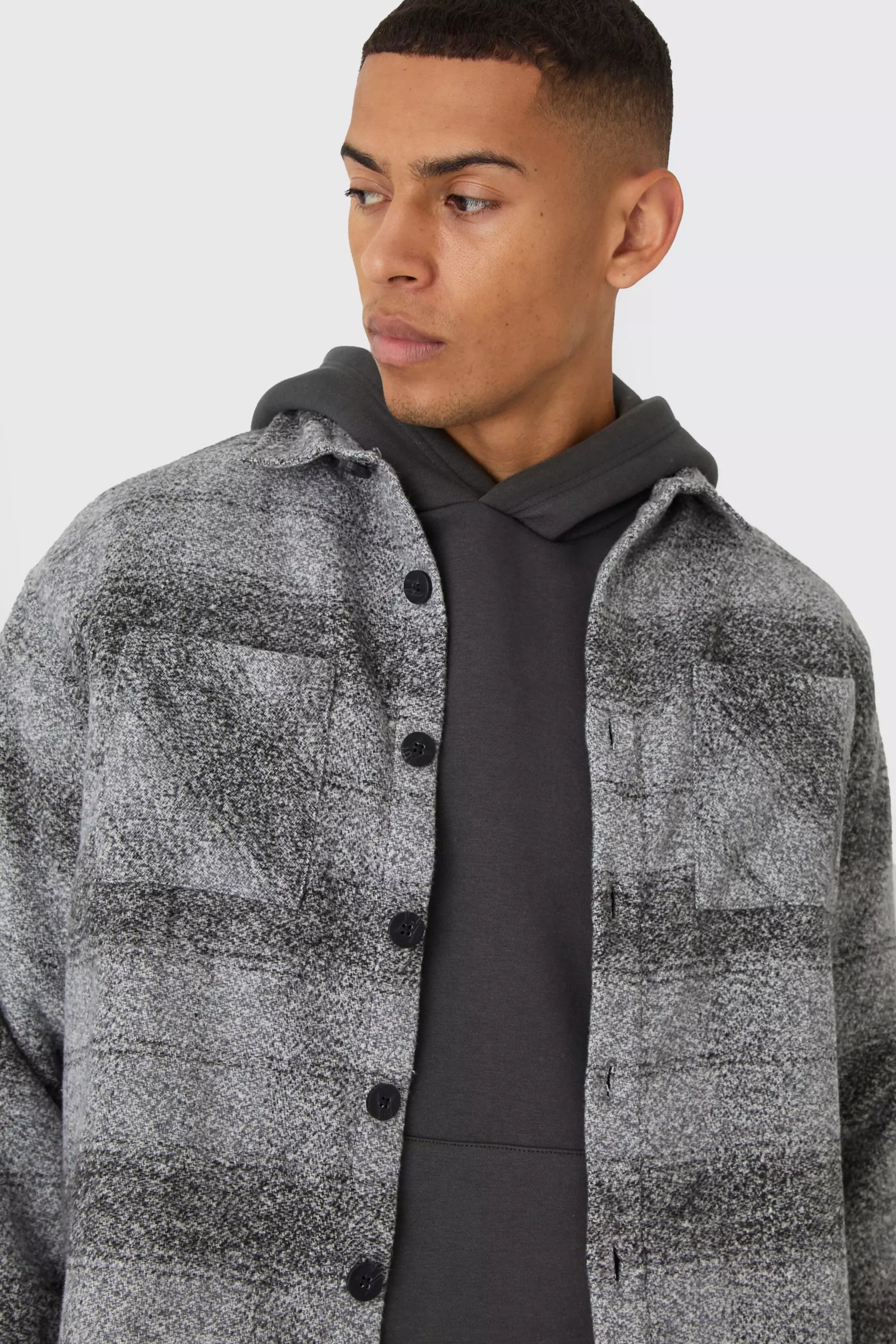 Light grey Oversized Heavyweight Brushed Check Overshirt alternative image