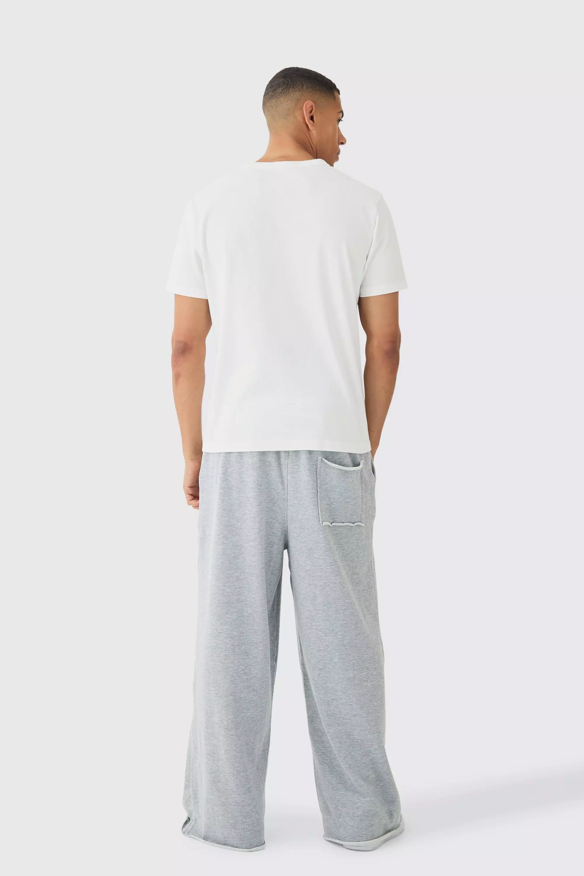 Extreme Wide Leg Raw Edge Loopback Jogger | boohooMAN USA
