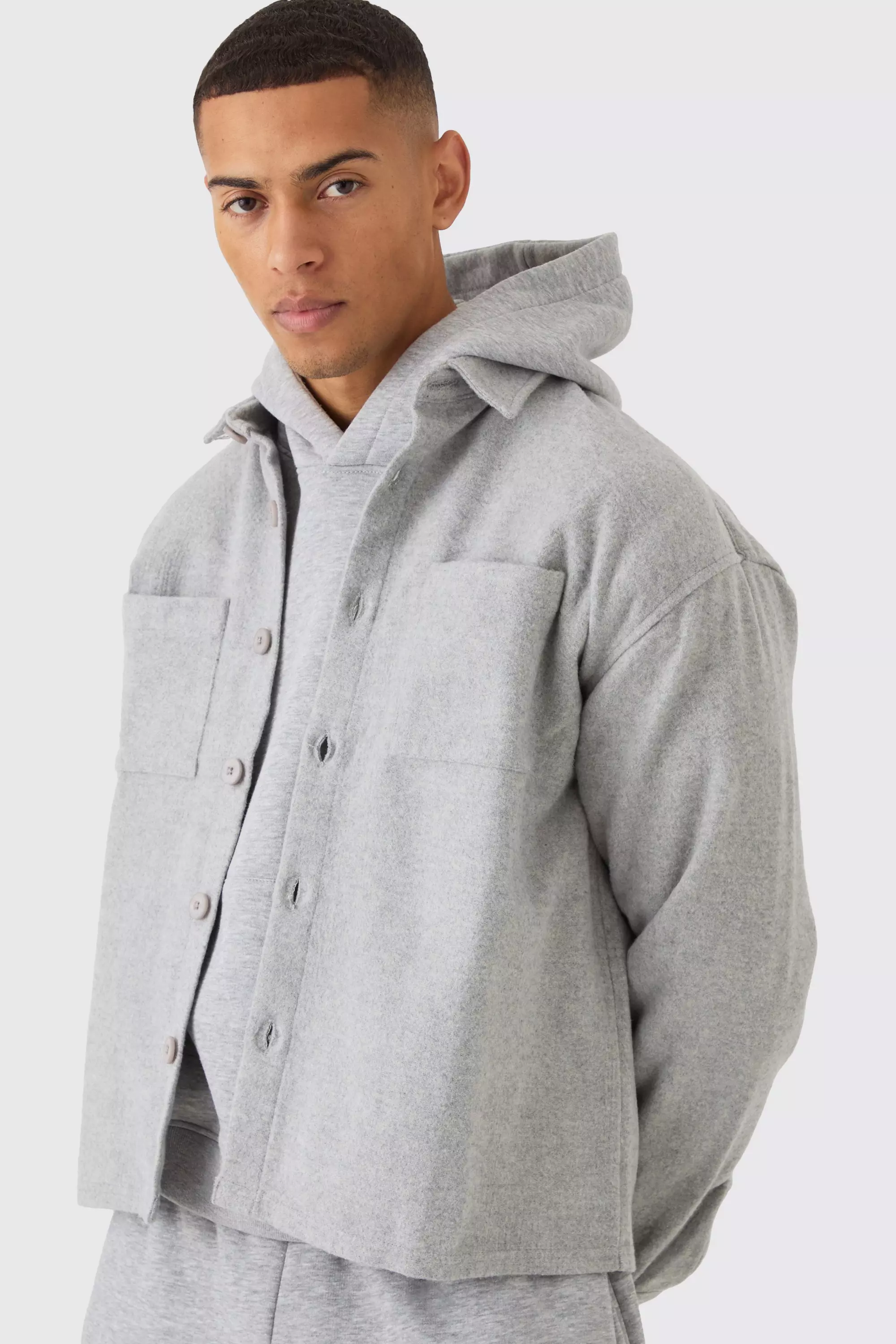 Grey Oversized Brushed Overshirt