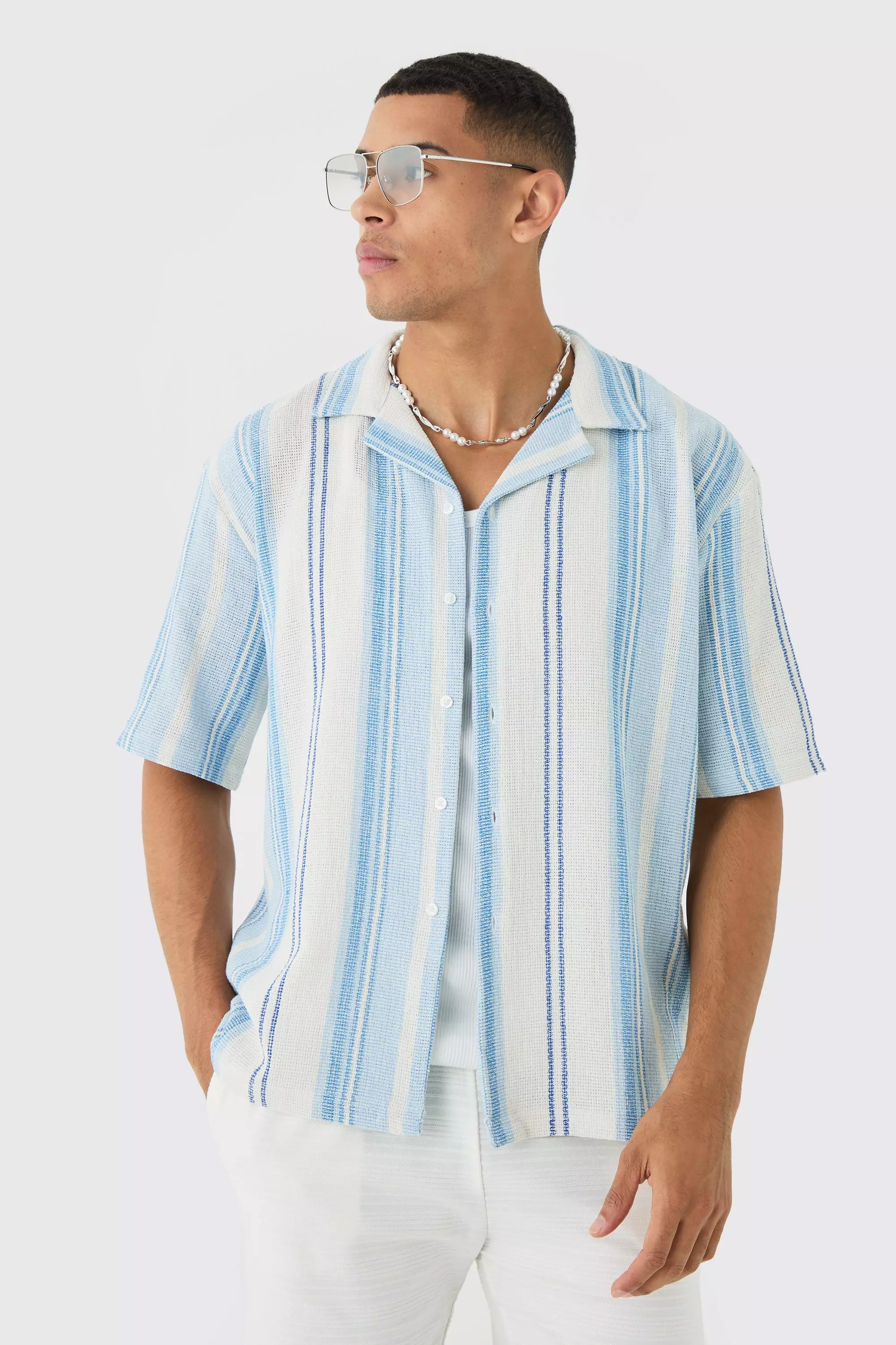 Oversized Revere Stripe Shirt Blue
