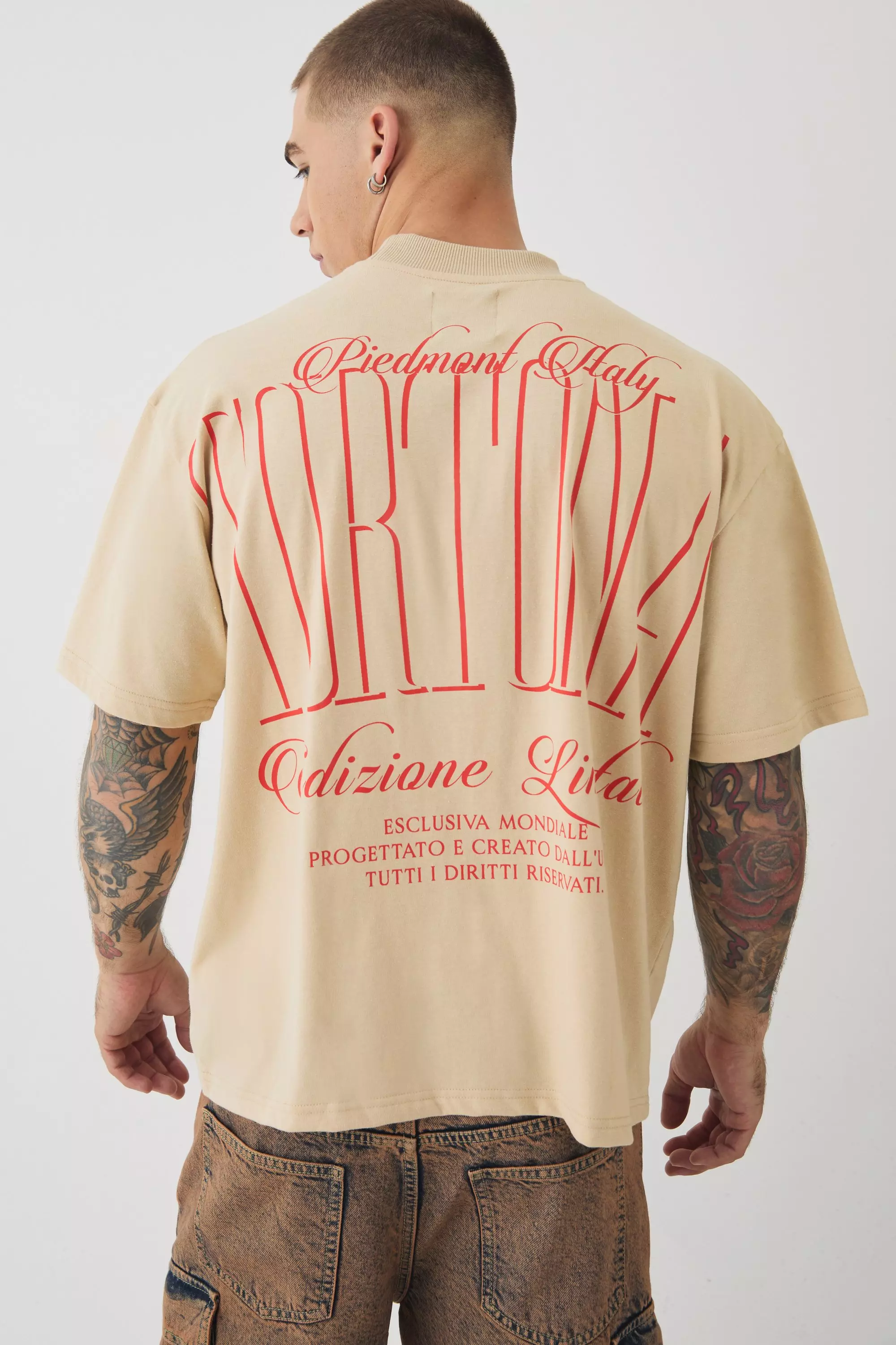 Oversized Heavyweight Extended Neck Half Sleeve T-shirt Stone