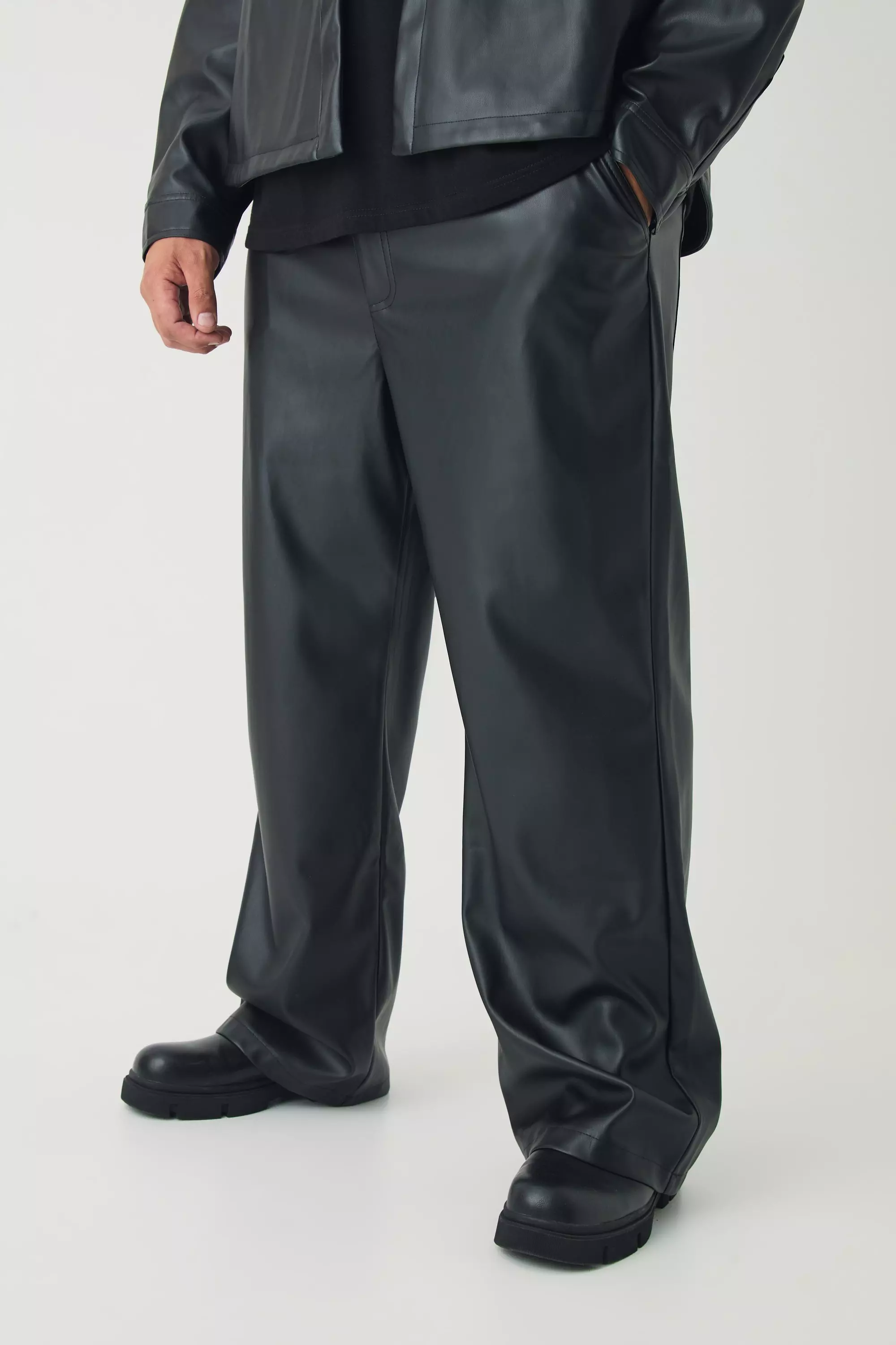 Black Plus Pu Relaxed Fit Trousers alternative image