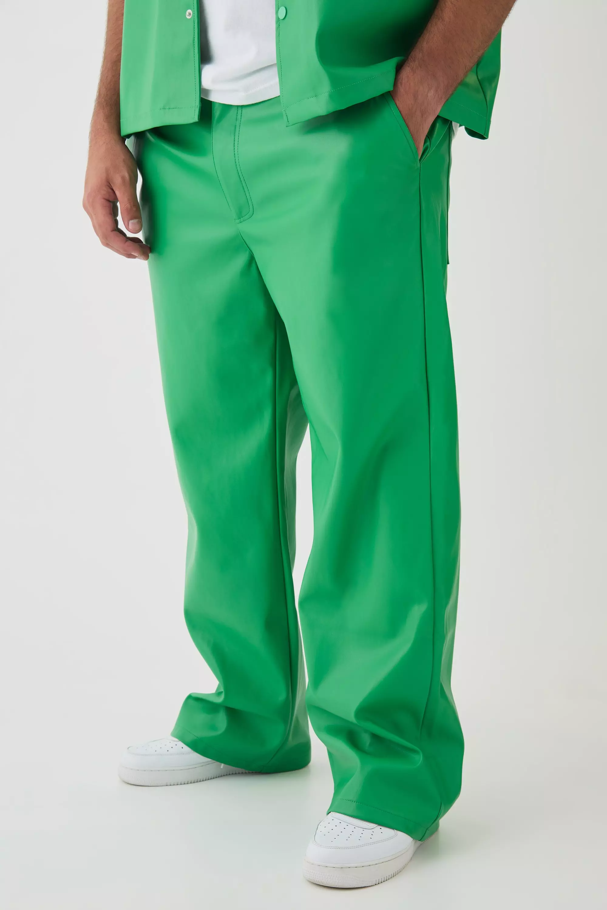 Plus PU Relaxed Fit Pants Green