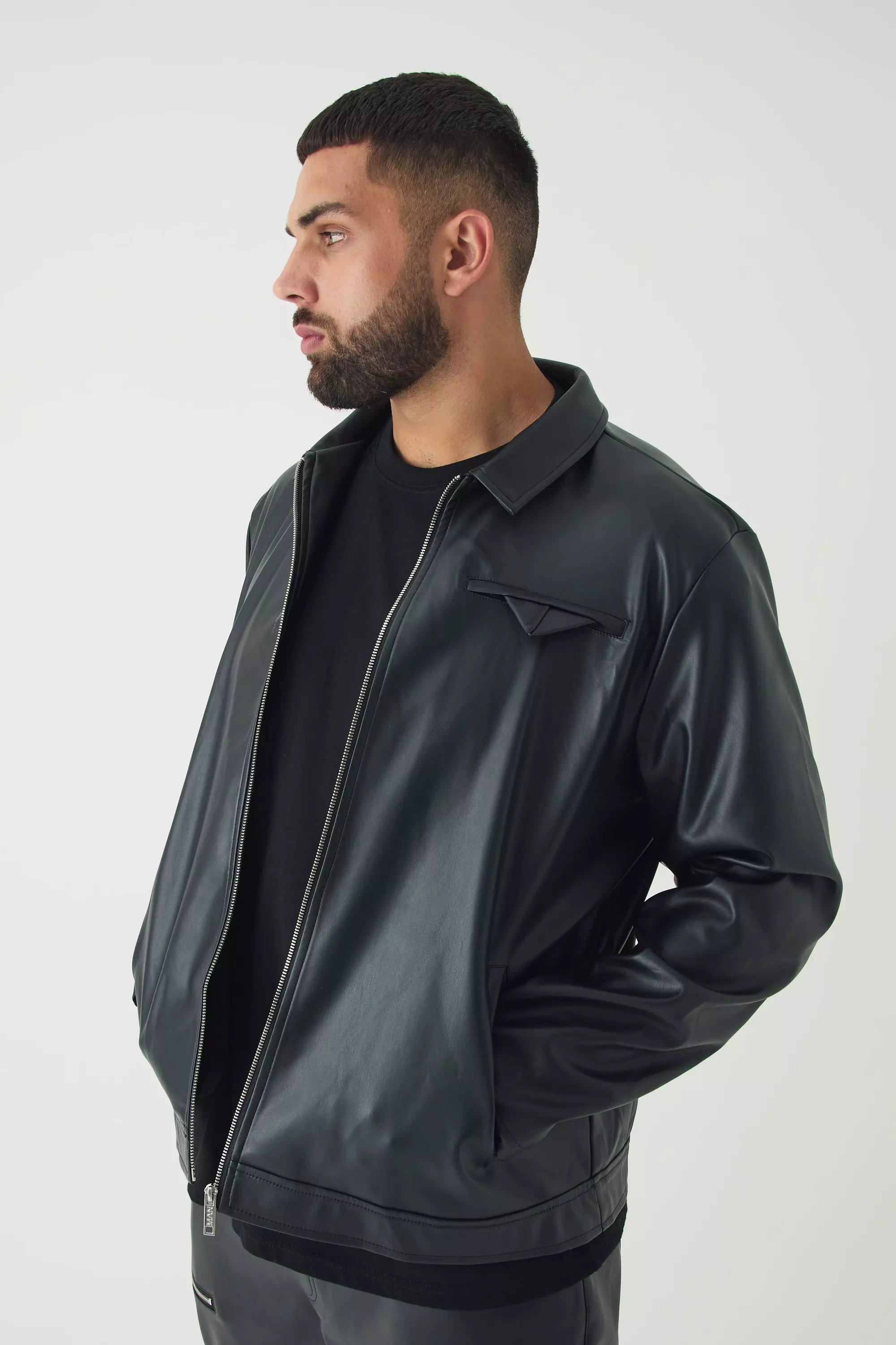 Black Plus PU Lined Harrington Jacket alternative image