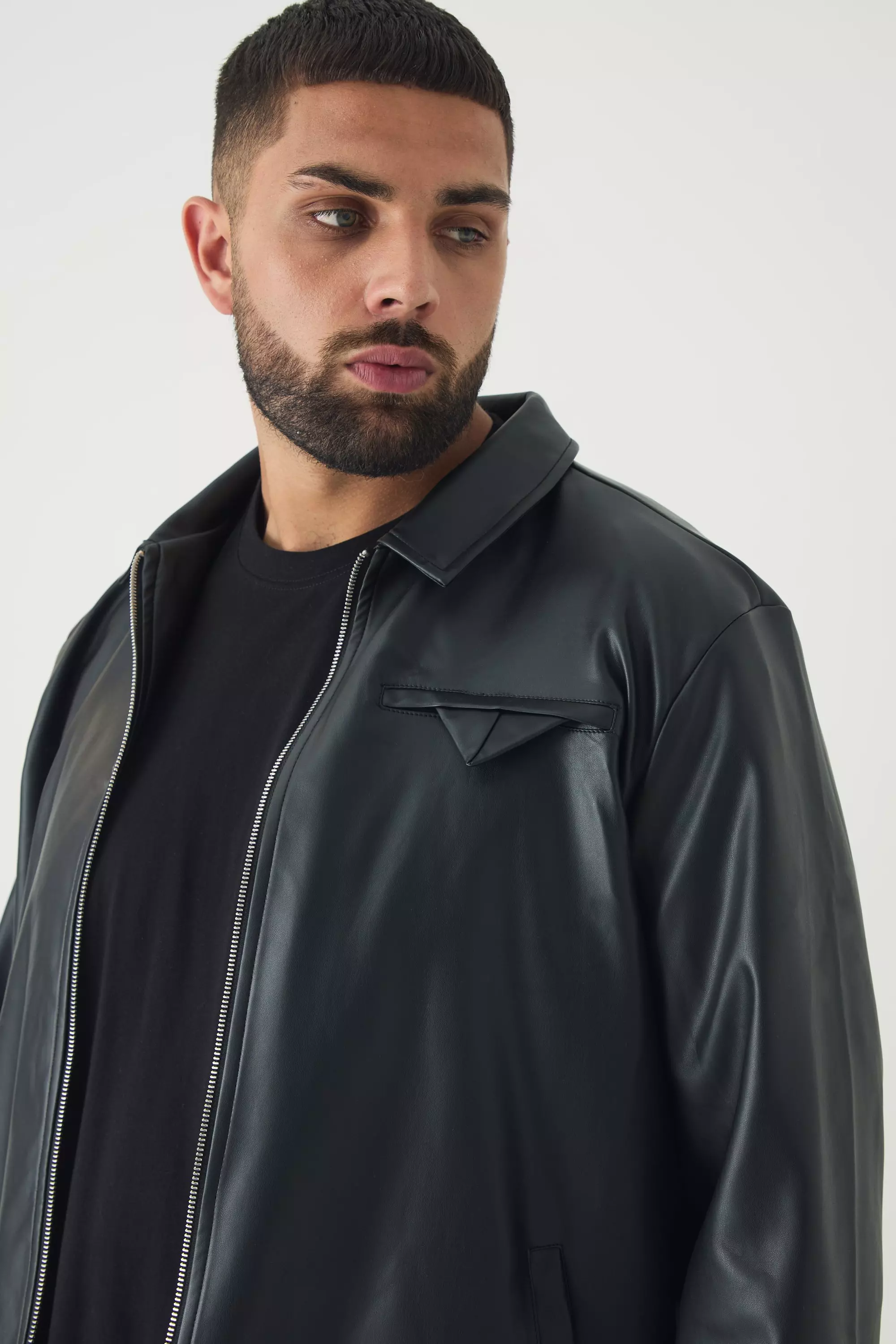 Black Plus PU Lined Harrington Jacket alternative image