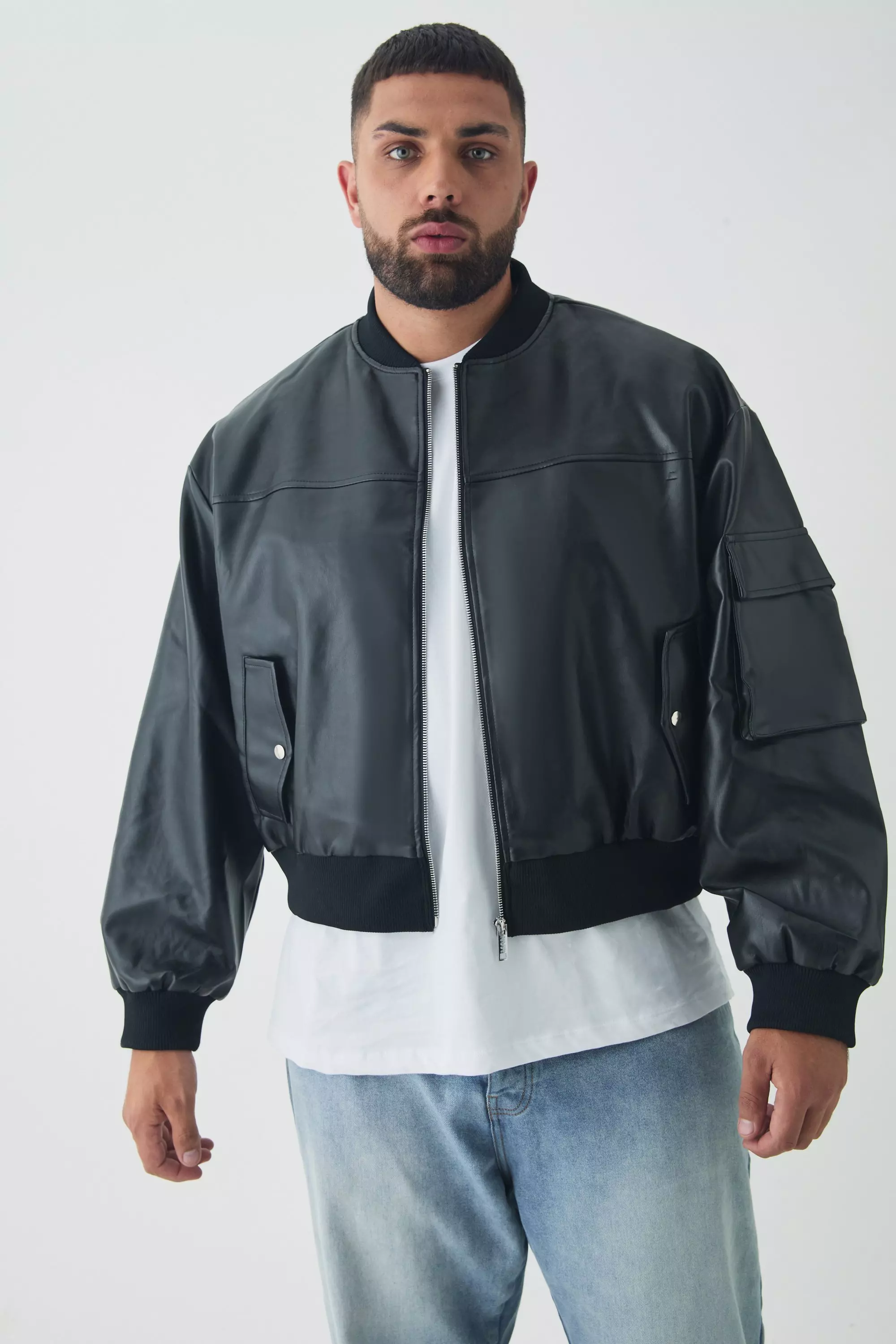 Plus Oversize PU Cargo-Bomberjacke, Black alternatives Bild