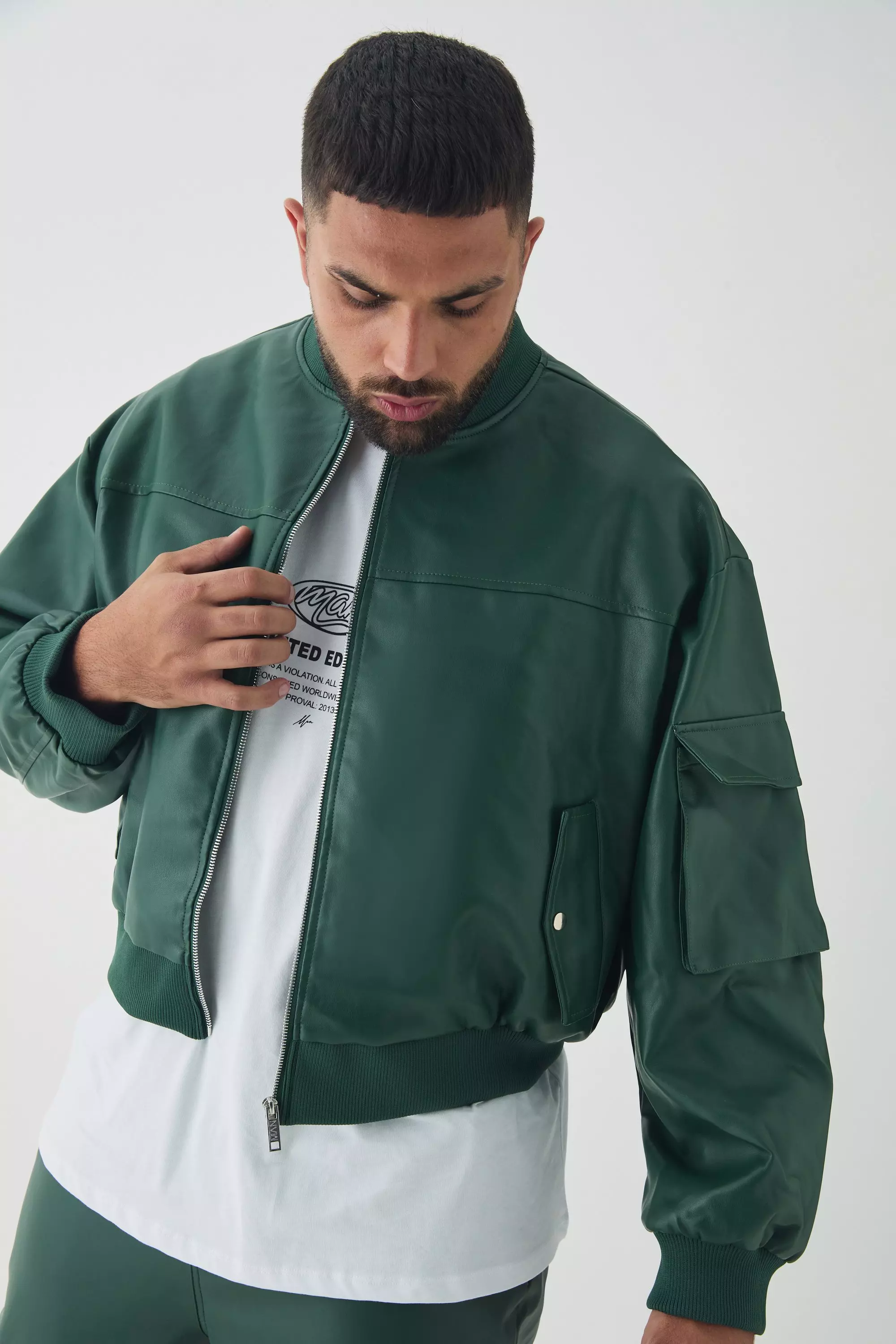 Plus Oversize PU Cargo-Bomberjacke, Forest alternatives Bild