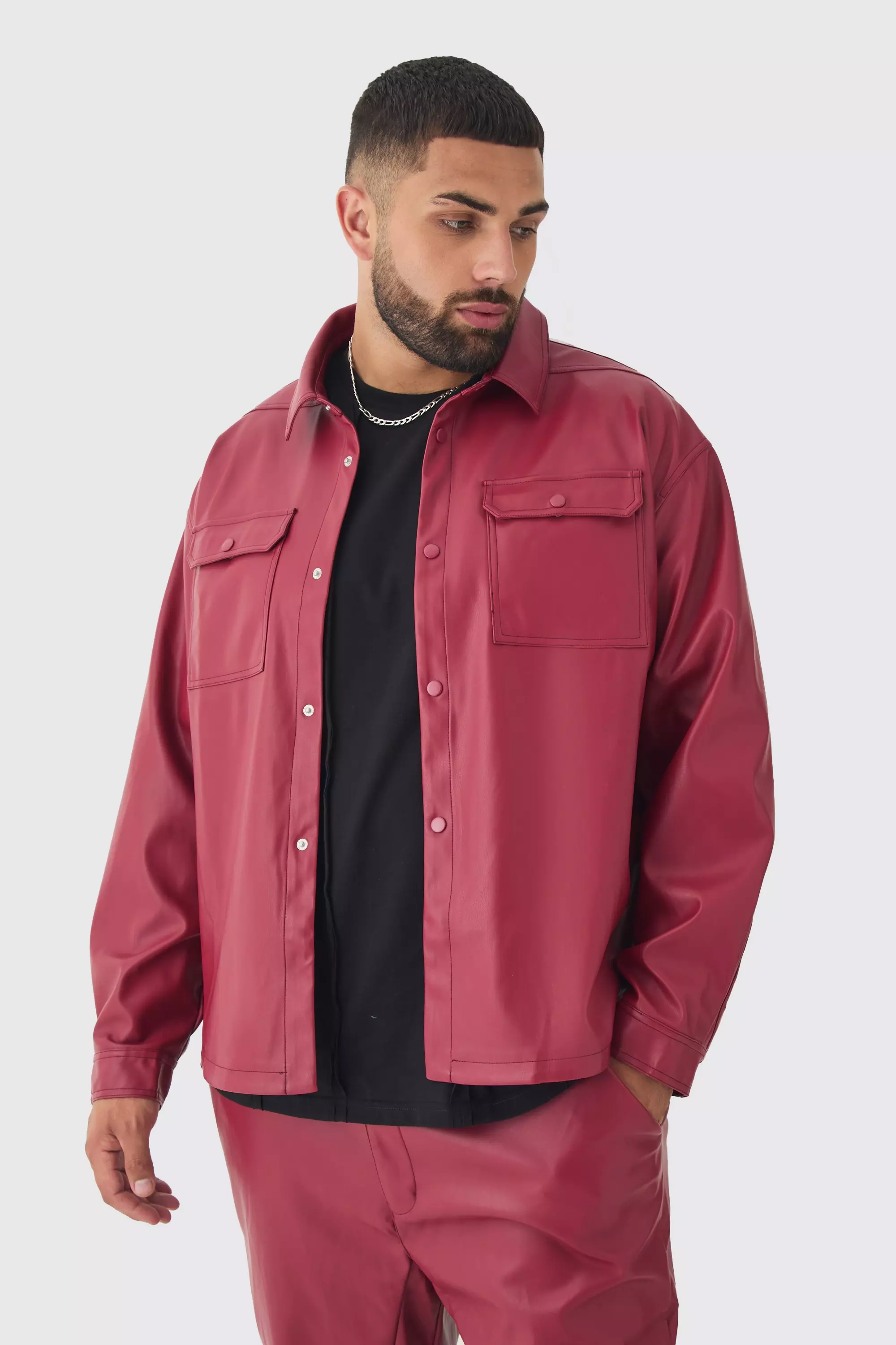 Plus langärmliges PU-Overshirt, Cherry alternatives Bild