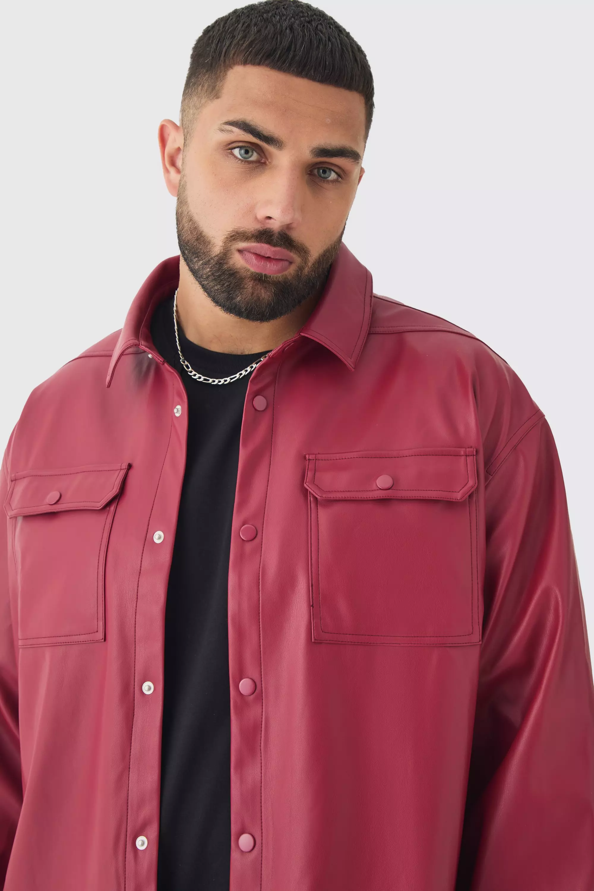 Plus langärmliges PU-Overshirt, Cherry alternatives Bild