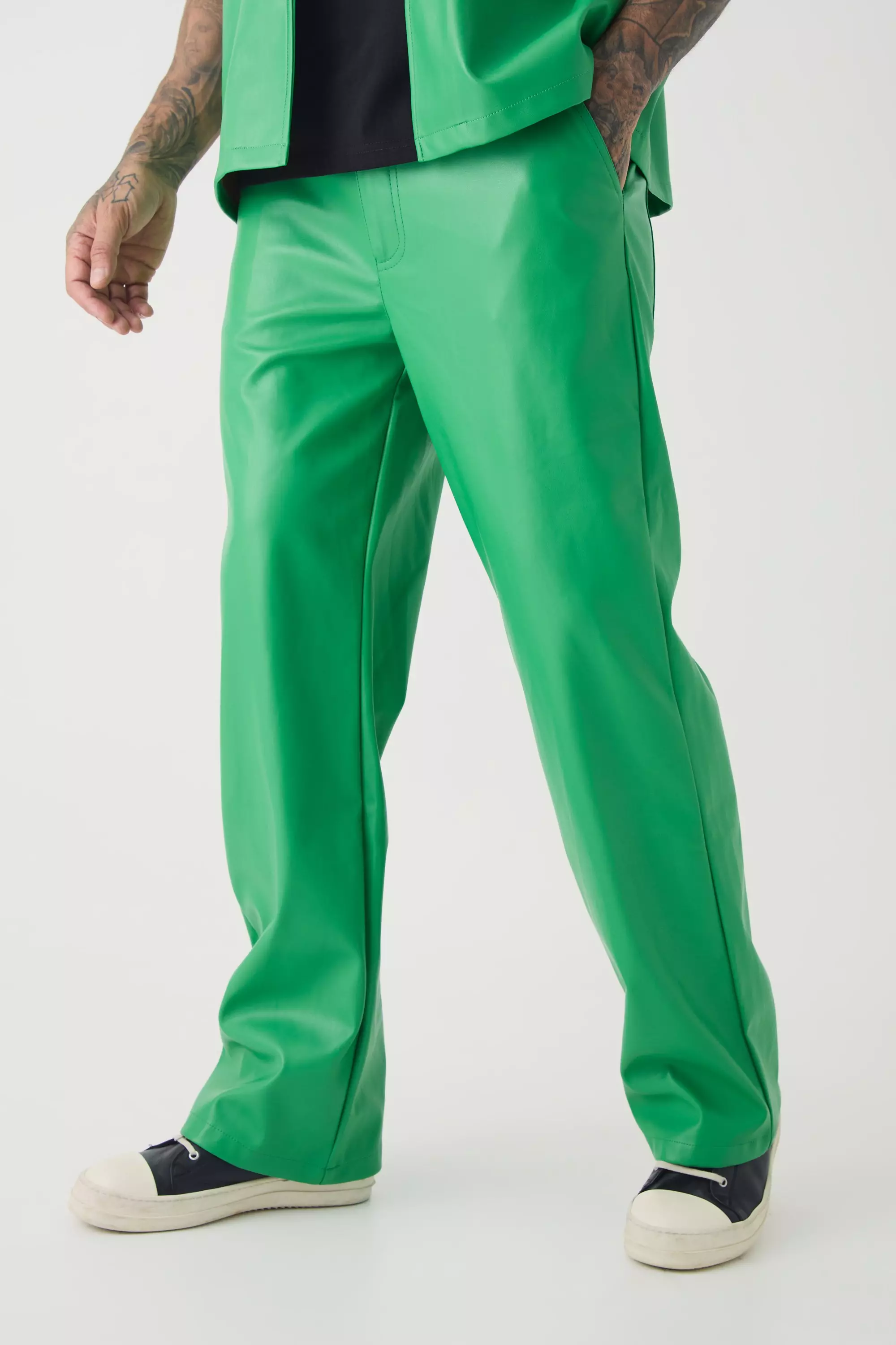 Tall PU Relaxed Fit Pants Green