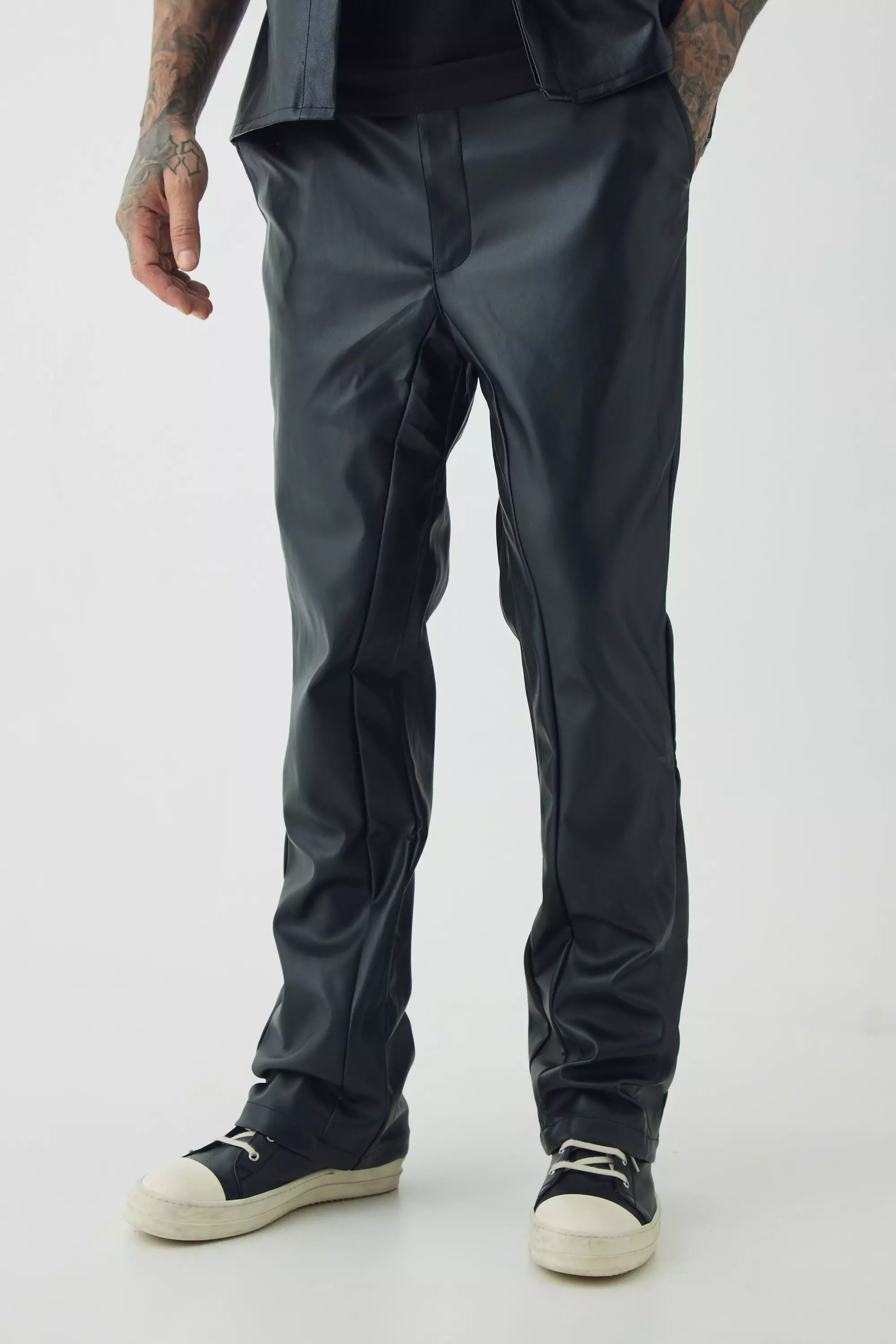 Black Tall PU Slim Fit Flared Pants