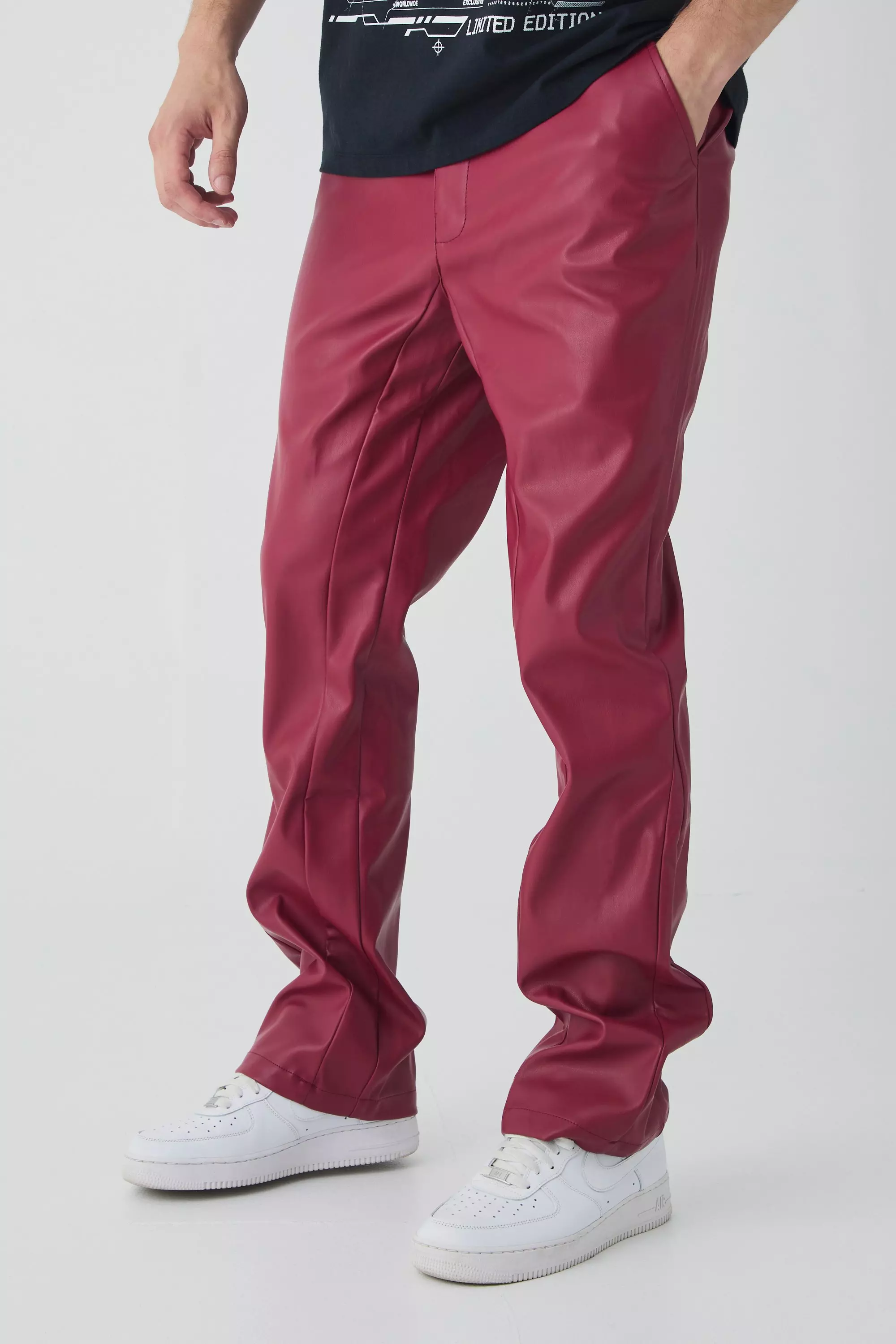 Tall PU Slim Fit Flared Pants cherry