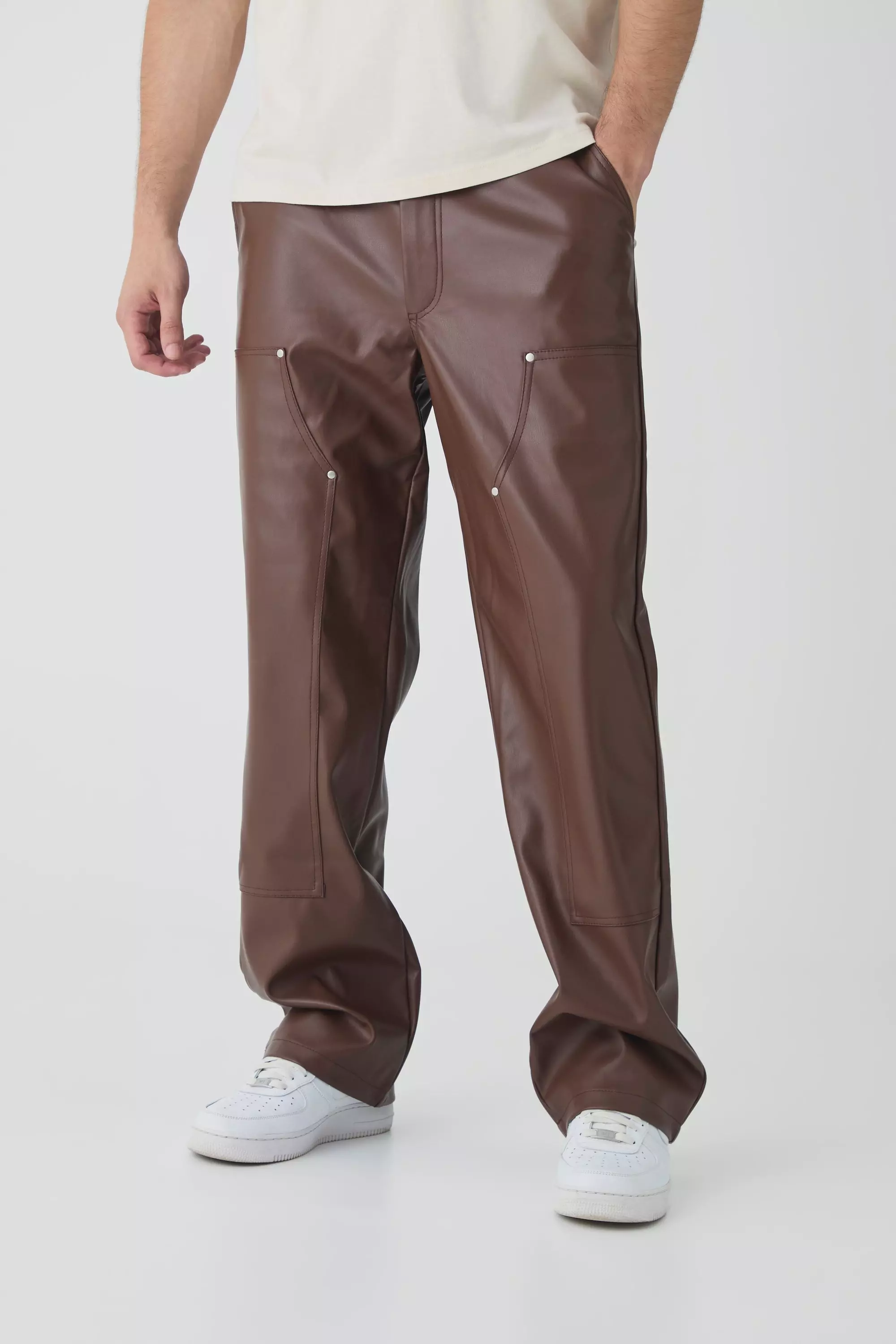 Coffee Tall PU Relaxed Fit Carpenter Trousers alternative image