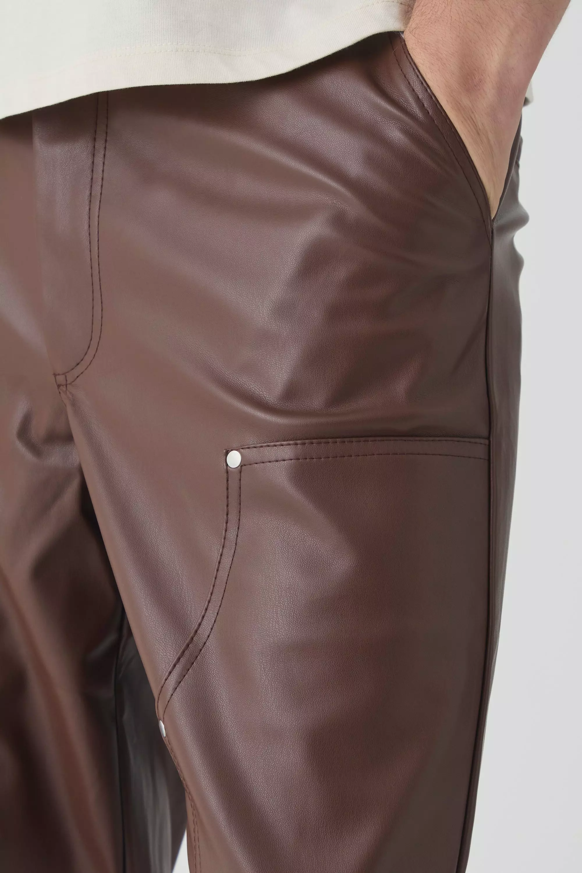 Coffee Tall PU Relaxed Fit Carpenter Trousers alternative image