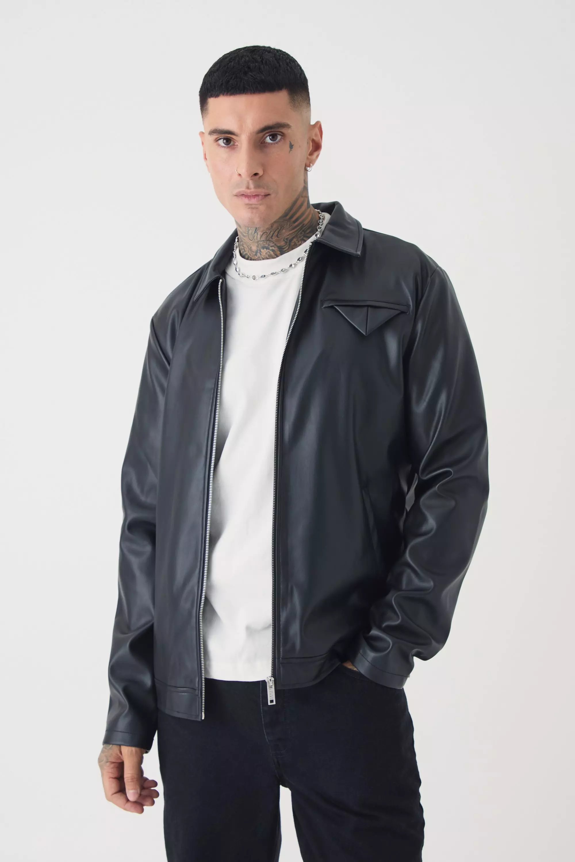 Black Tall PU Lined Harrington Jacket alternative image