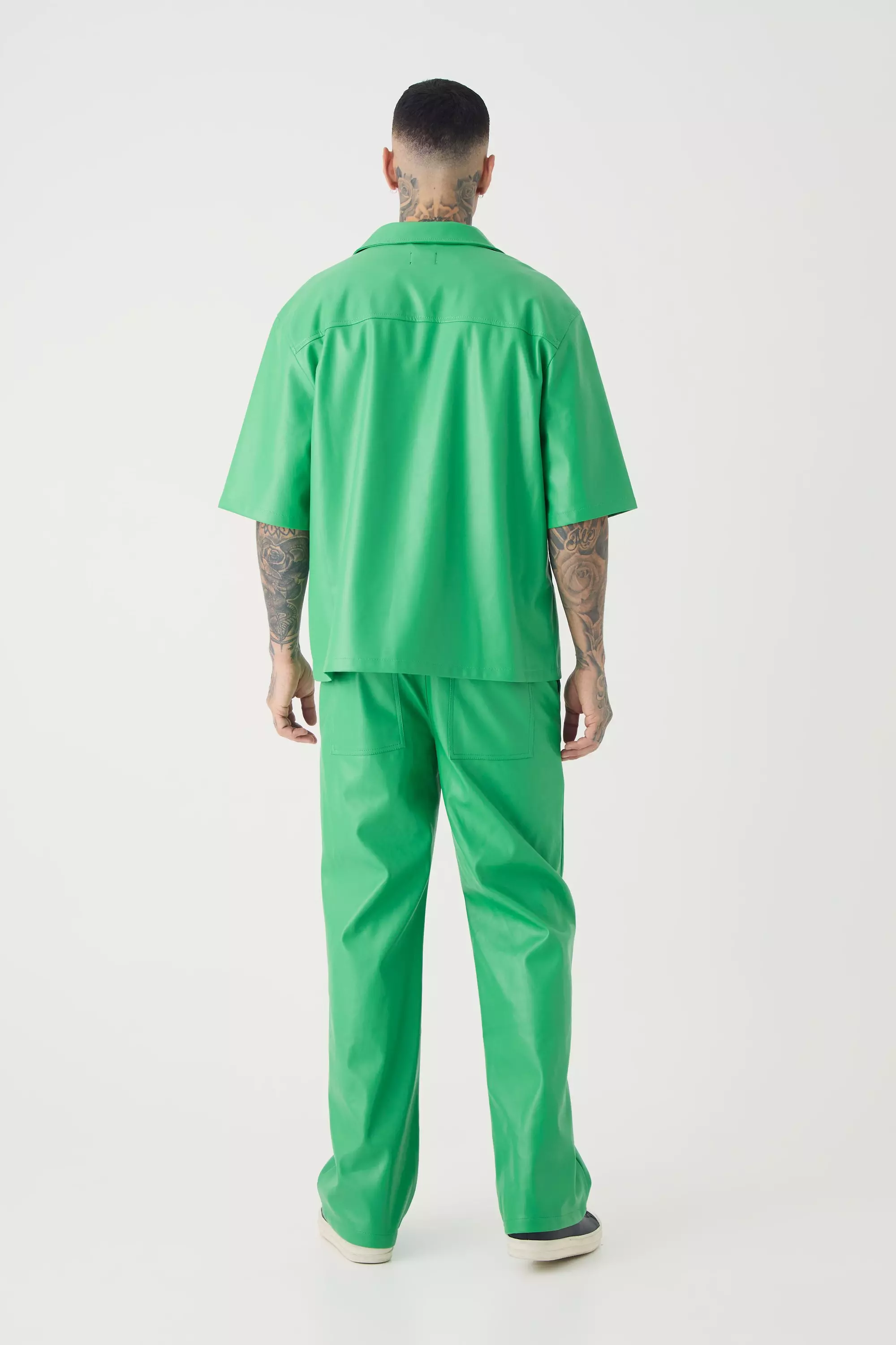 Green Tall PU Short Sleeve Overshirt alternative image