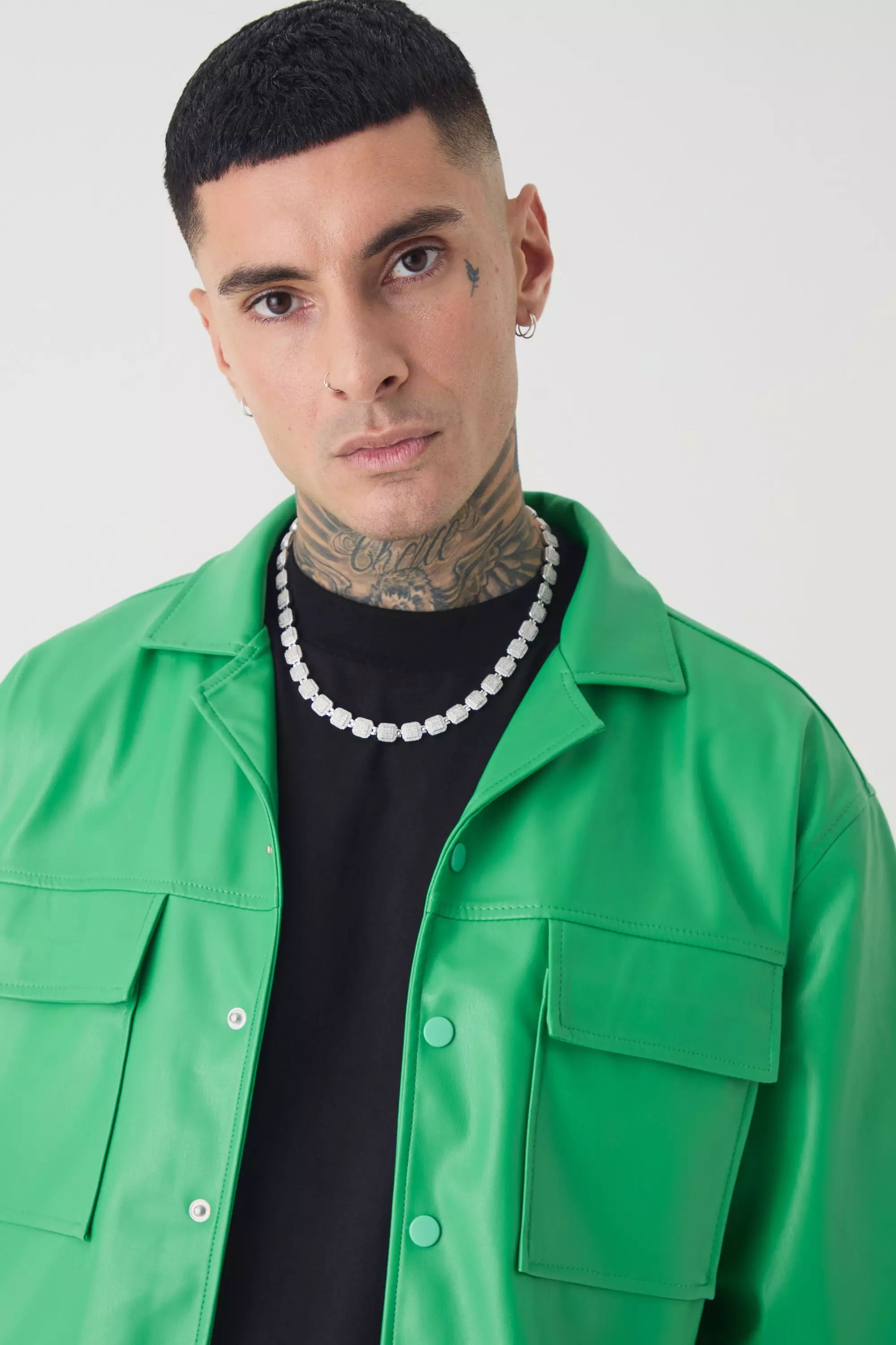 Green Tall PU Short Sleeve Overshirt alternative image