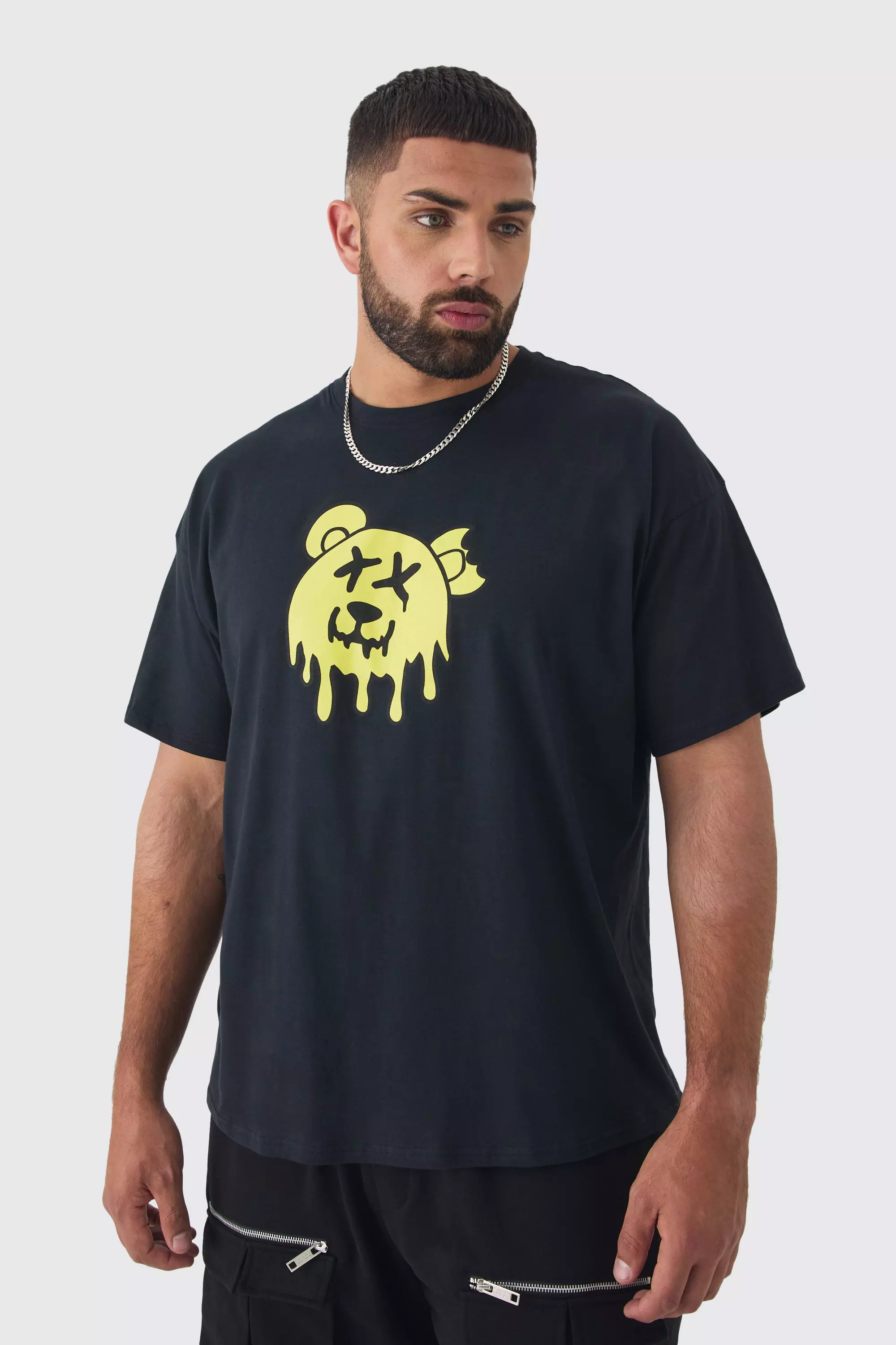 Plus Drippy Evil Teddy Graphic T-shirt In Black Black