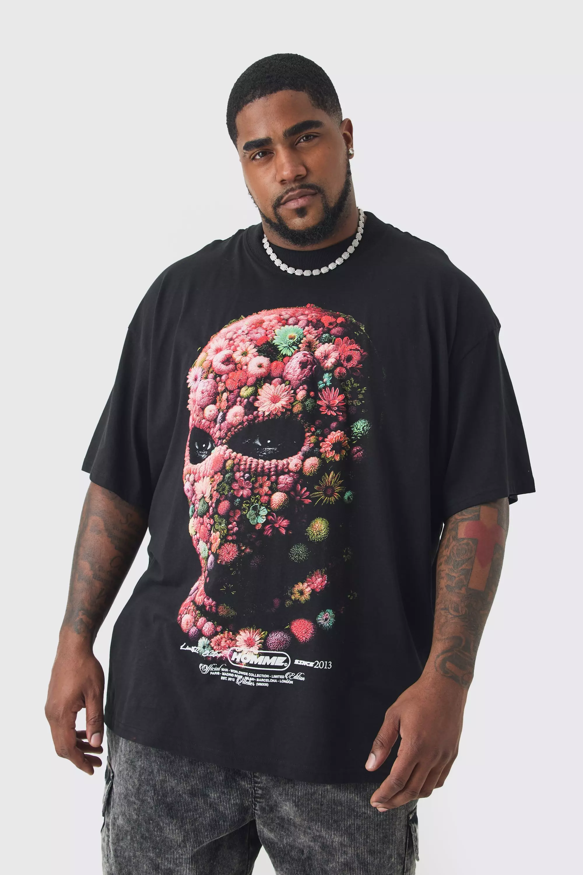 Black Plus Oversized Floral Mask T-shirt alternative image