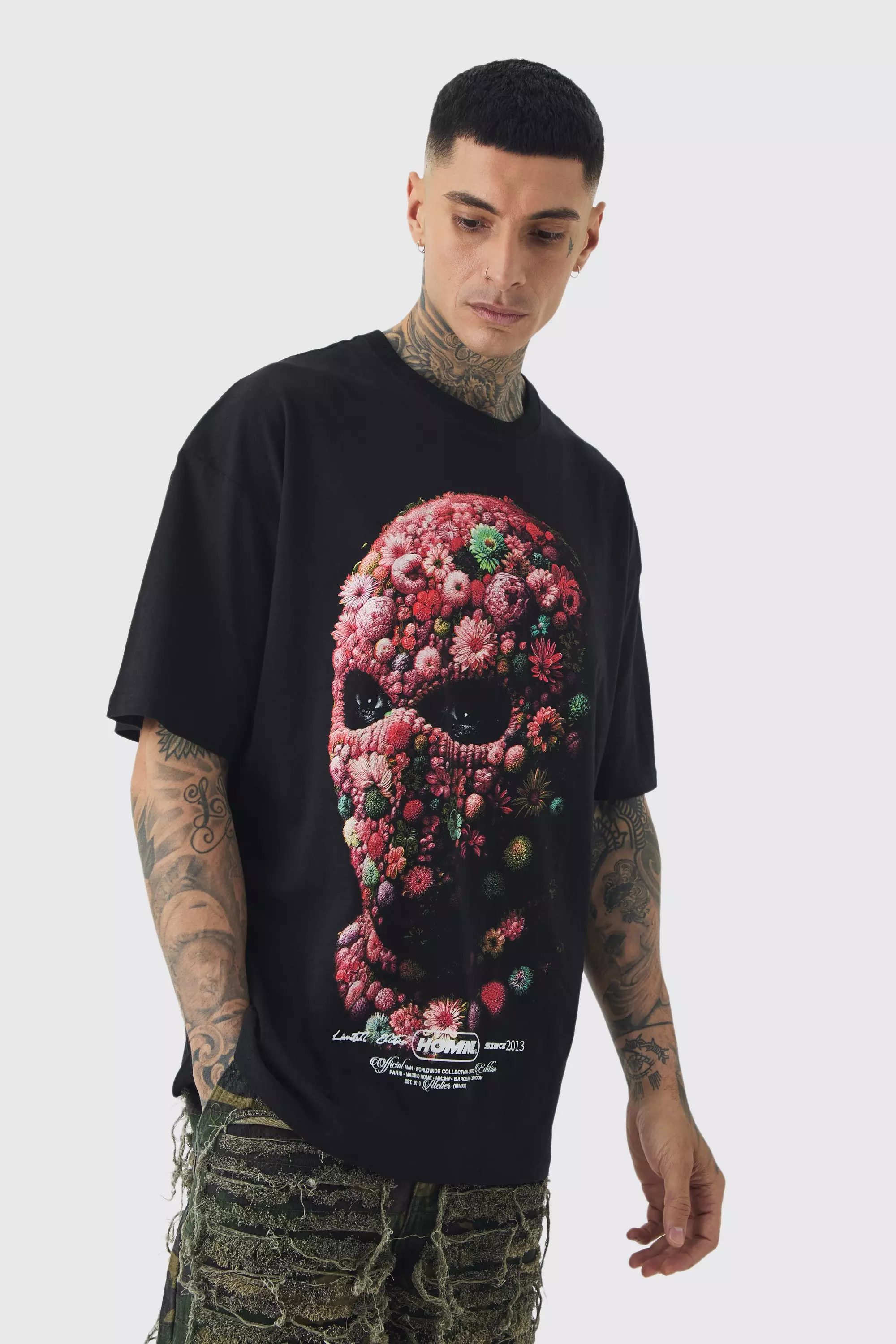 Black Tall Oversized Floral Mask T-shirt alternative image