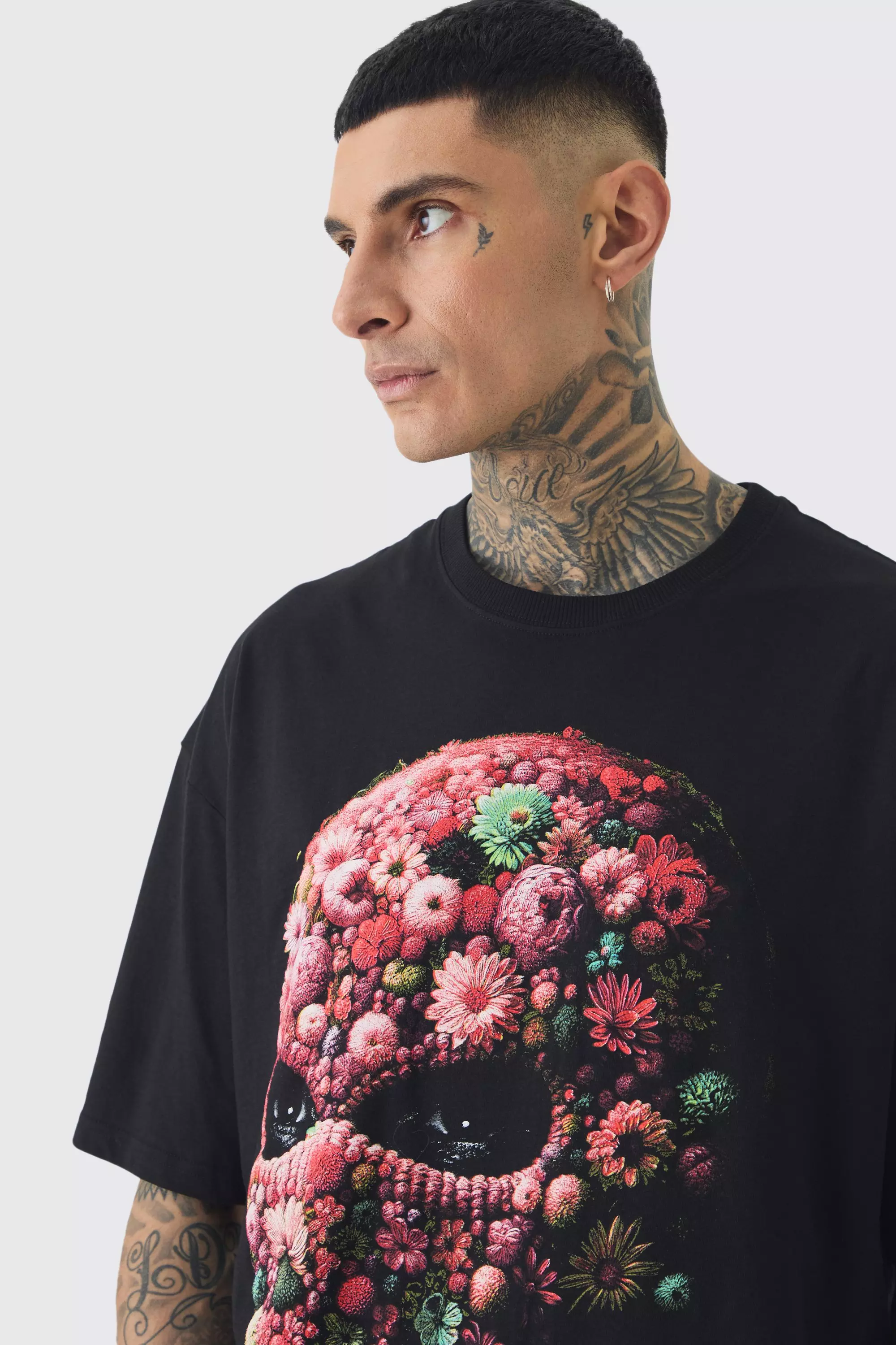 Black Tall Oversized Floral Mask T-shirt alternative image