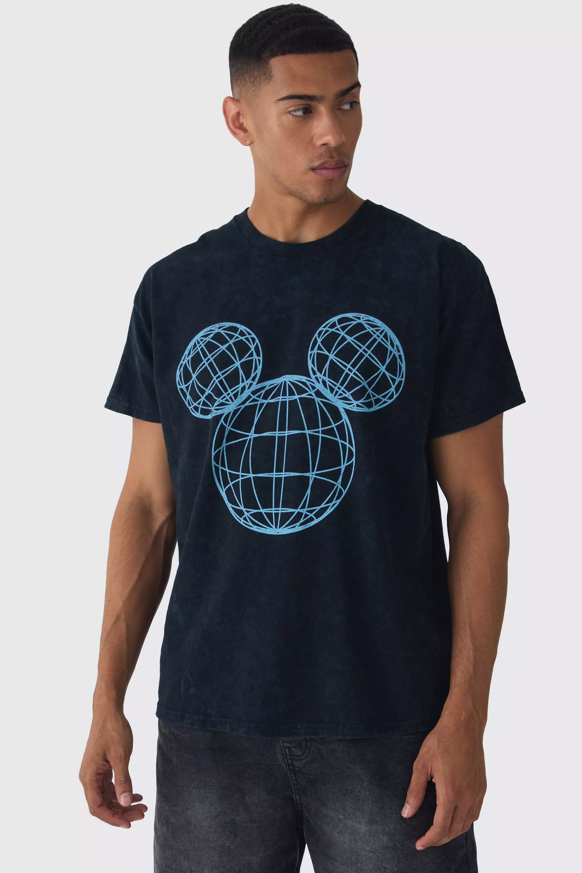 Oversized Mickey Mouse Disney License Print T-shirt Black