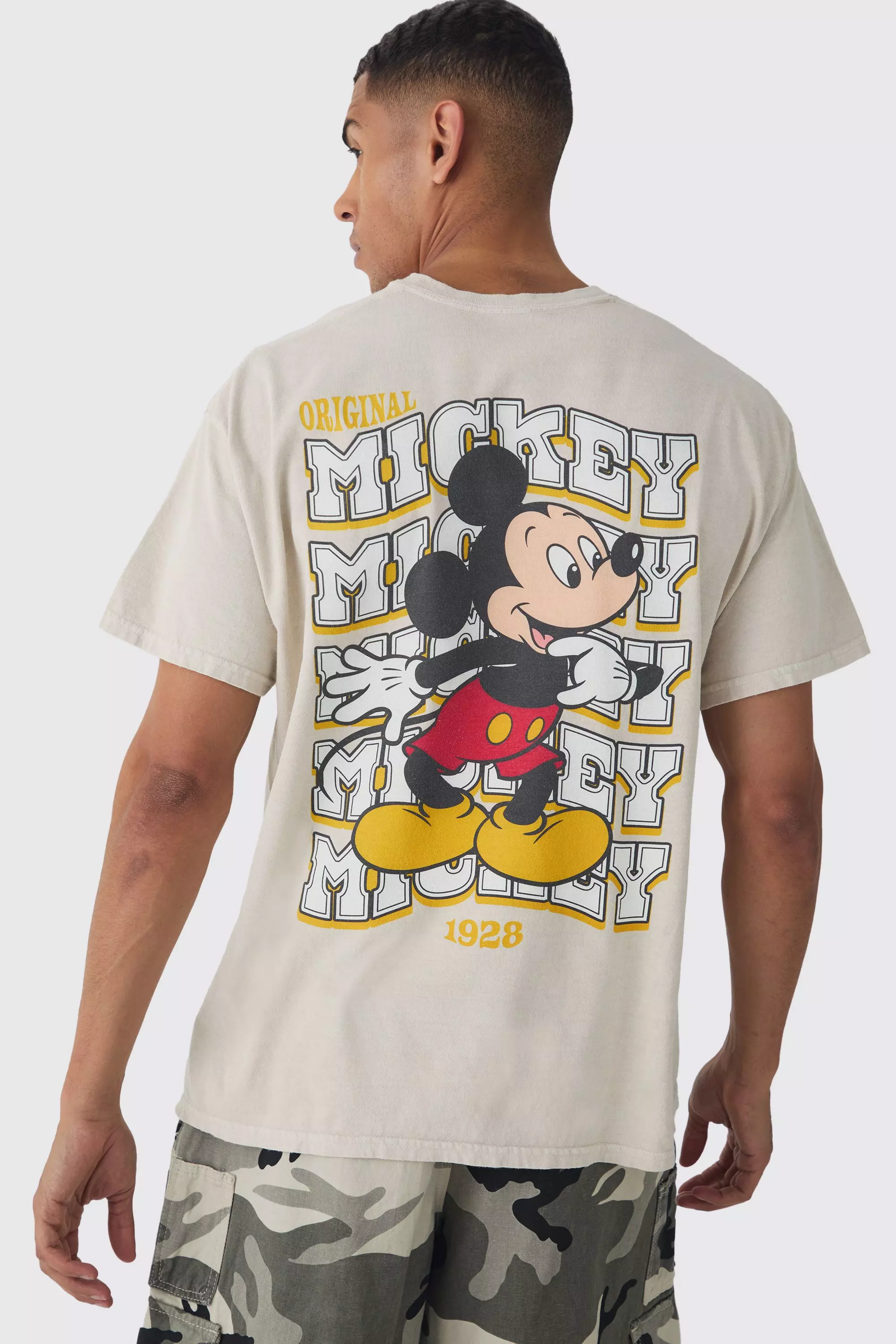 Oversized Mickey Mouse Disney Wash License Print T-shirt Stone