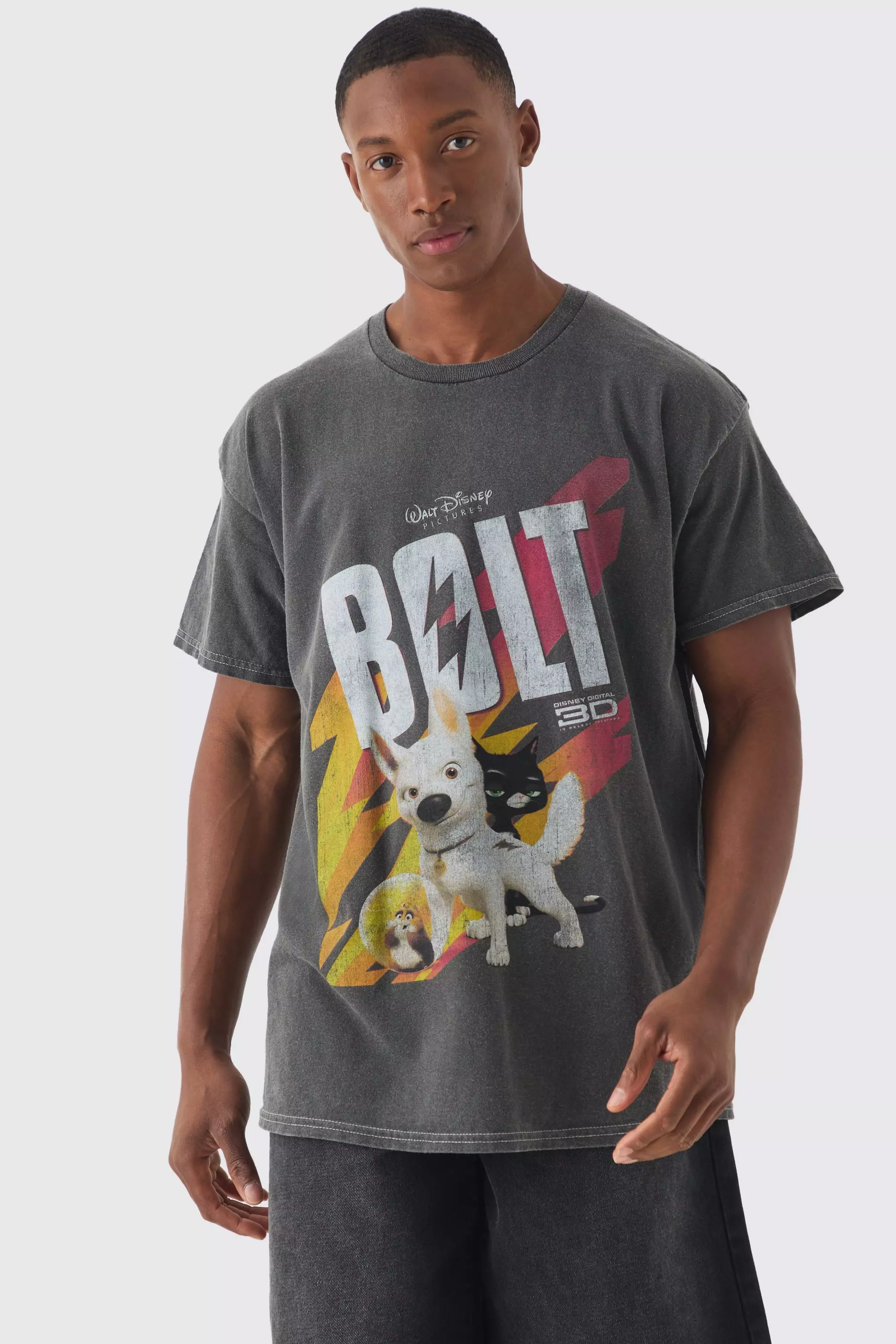 Oversized Disney Bolt License Print T-shirt Charcoal
