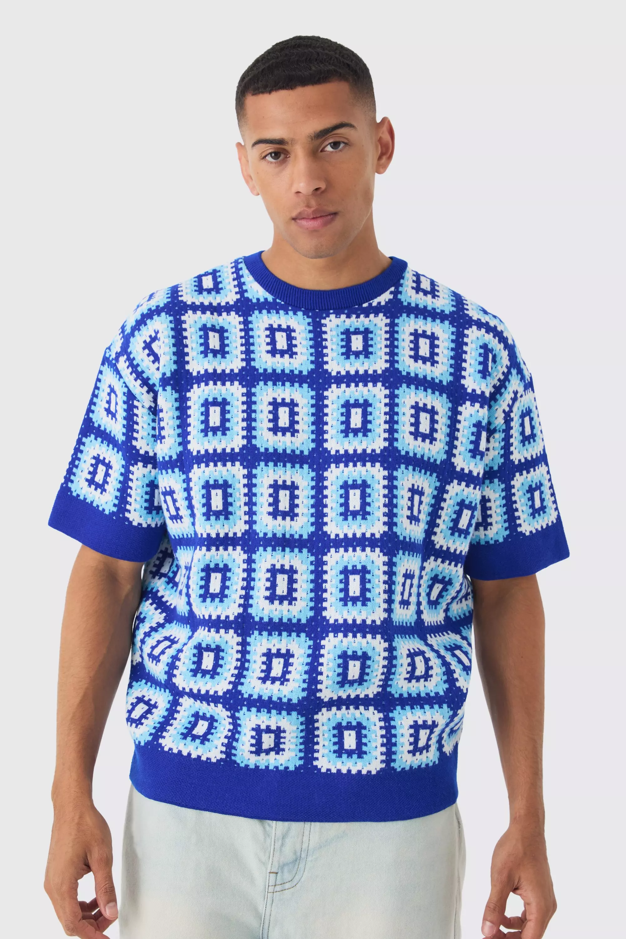 Cobalt Oversized Gehaakt Gebreid T-Shirt alternatieve afbeelding