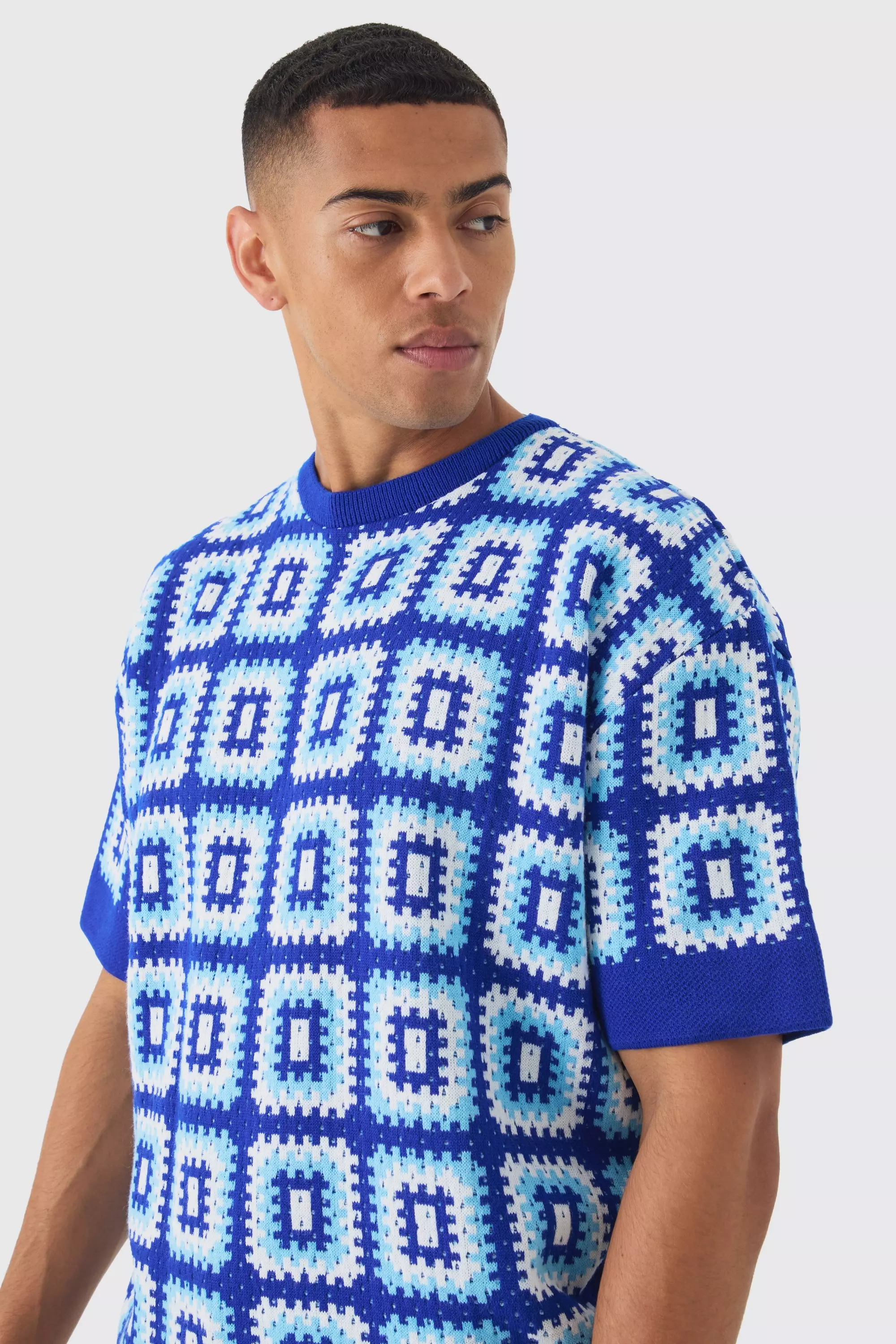 Cobalt Oversized Gehaakt Gebreid T-Shirt alternatieve afbeelding