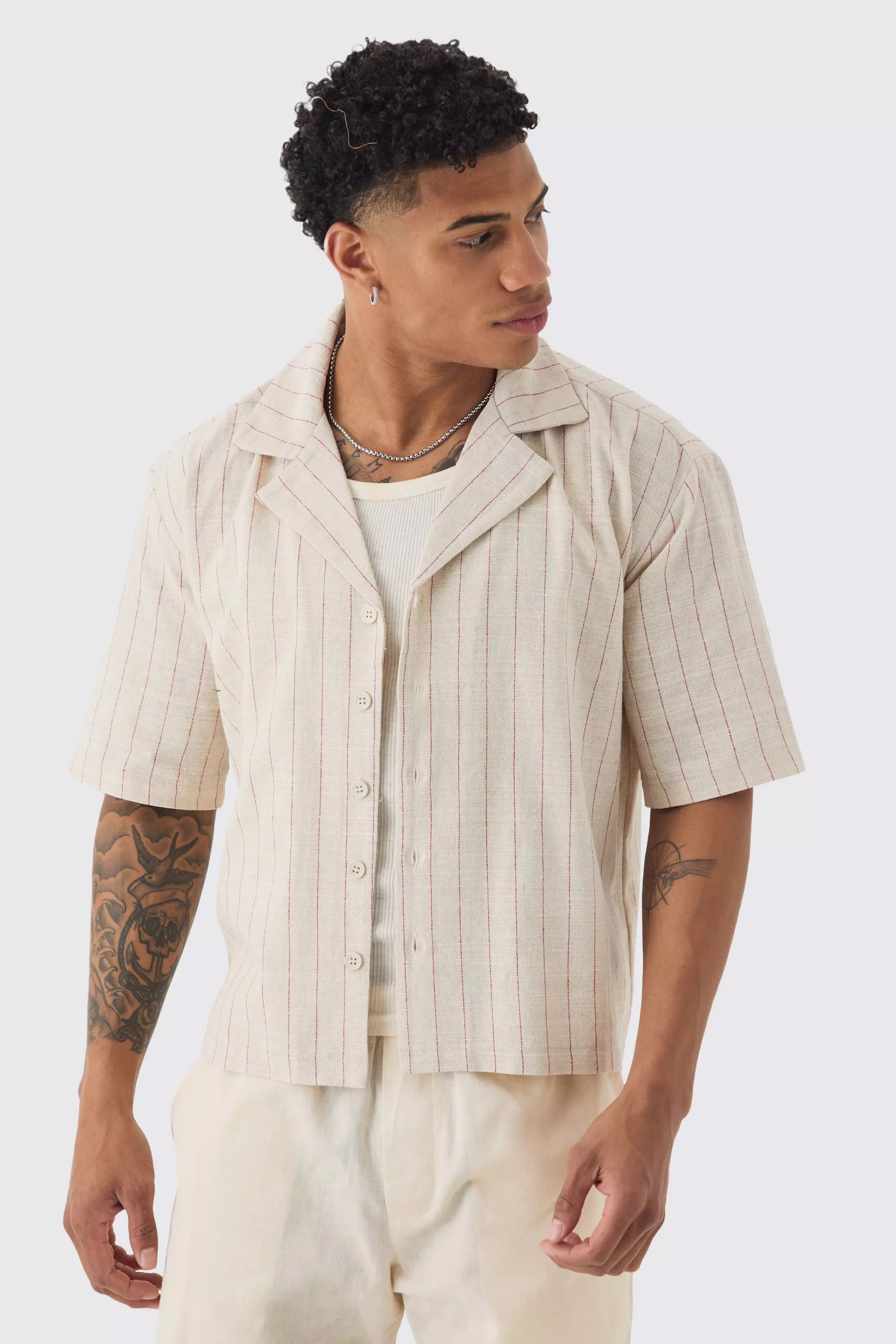 Stone Oversized Boxy Revere Linen Shirt alternative image