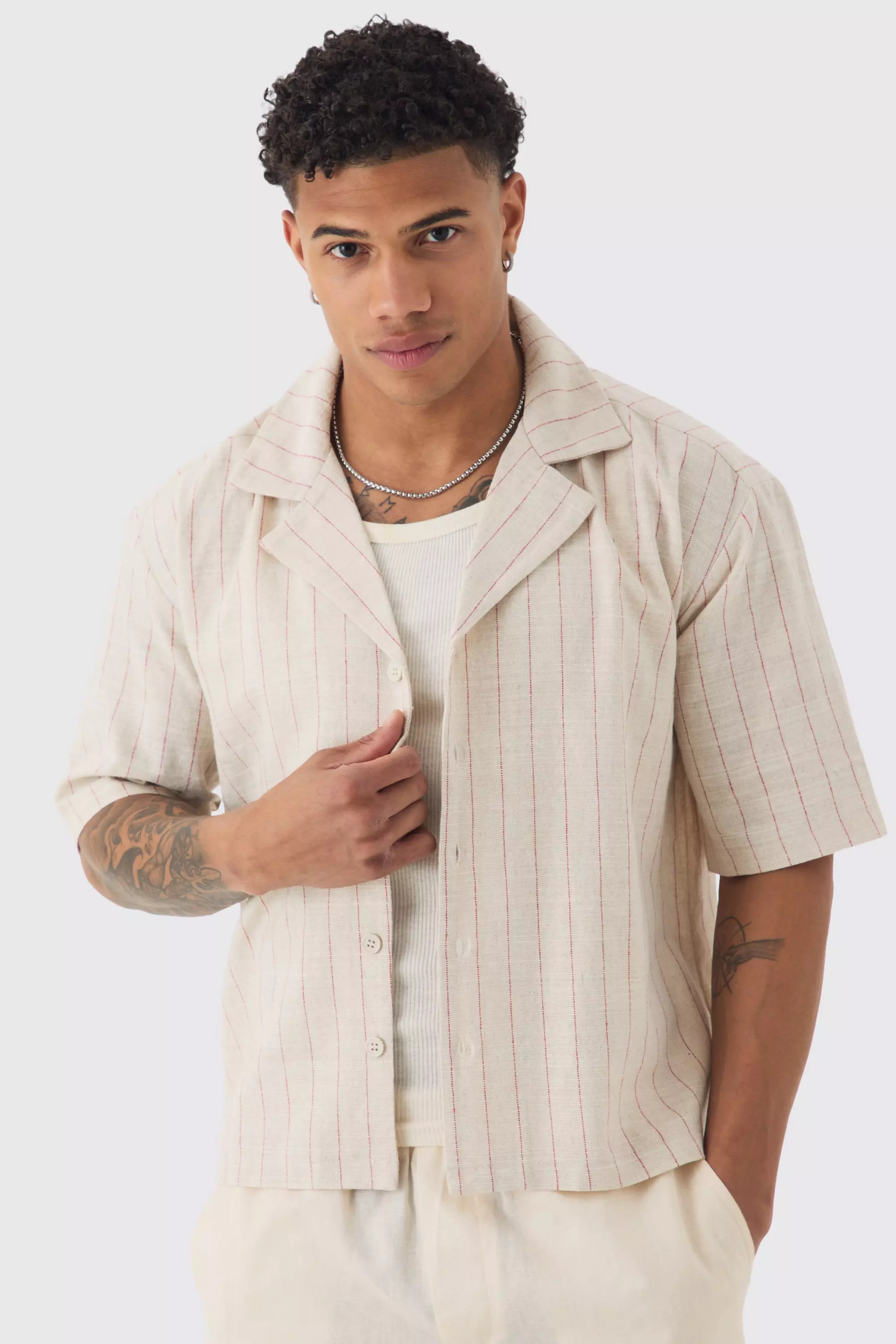 Stone Oversized Boxy Revere Linen Shirt alternative image