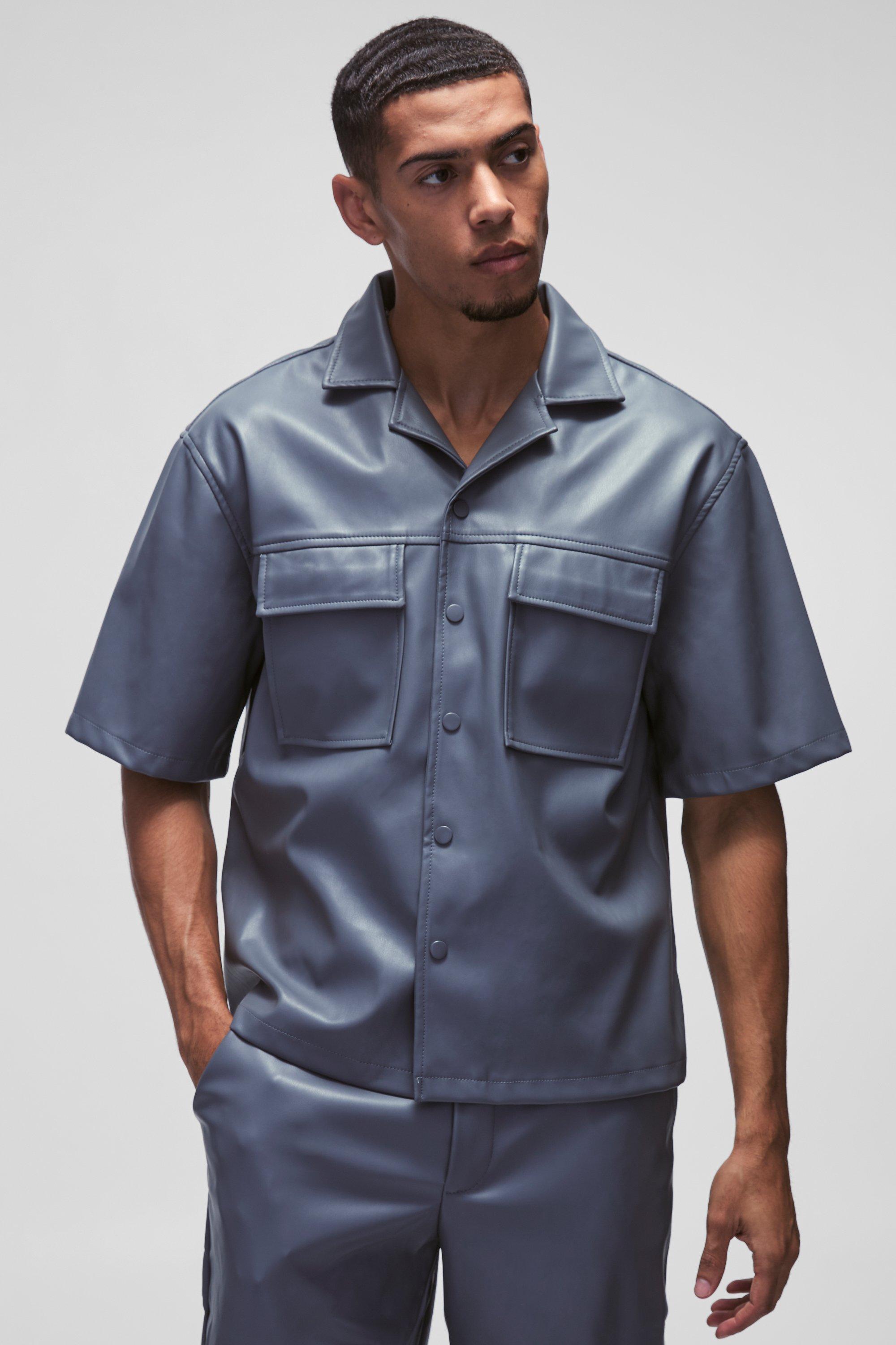 Charcoal Oversized Pu Short Sleeve Overshirt