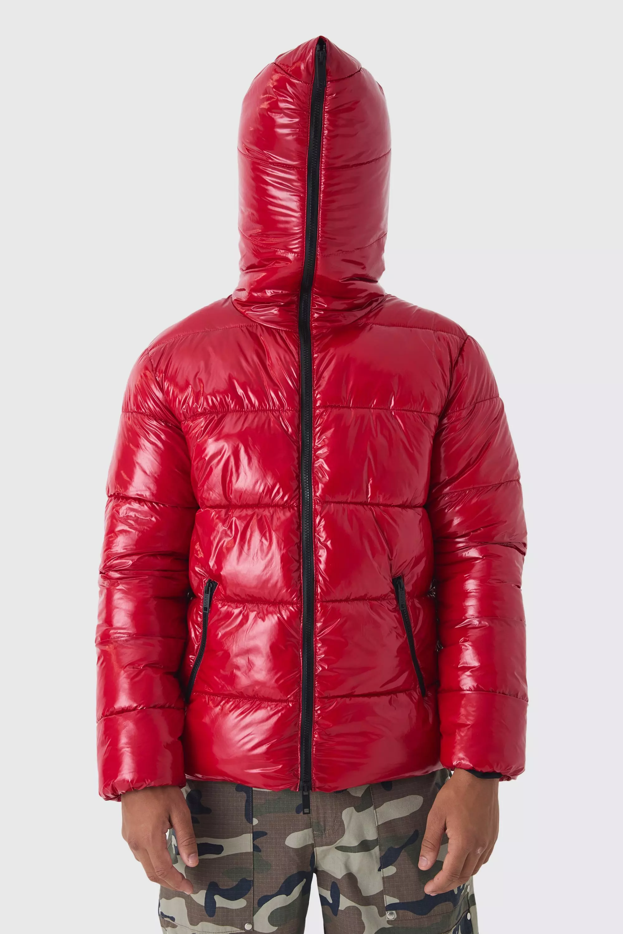 Red vinyl puffer jacket deals