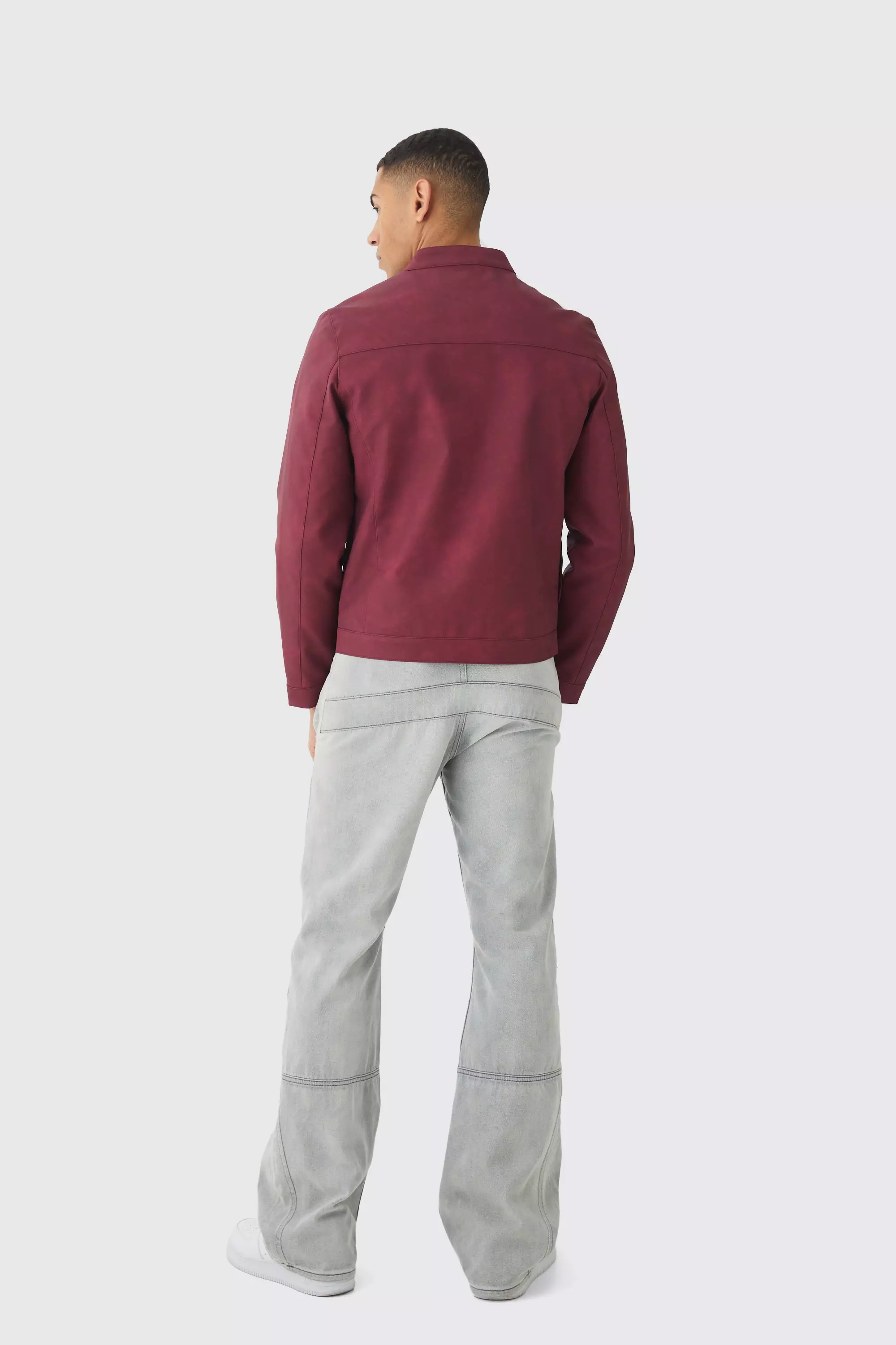 Burgundy Man Gebleekte Monochrome PU Biker Jas In Bordeaux alternatieve afbeelding