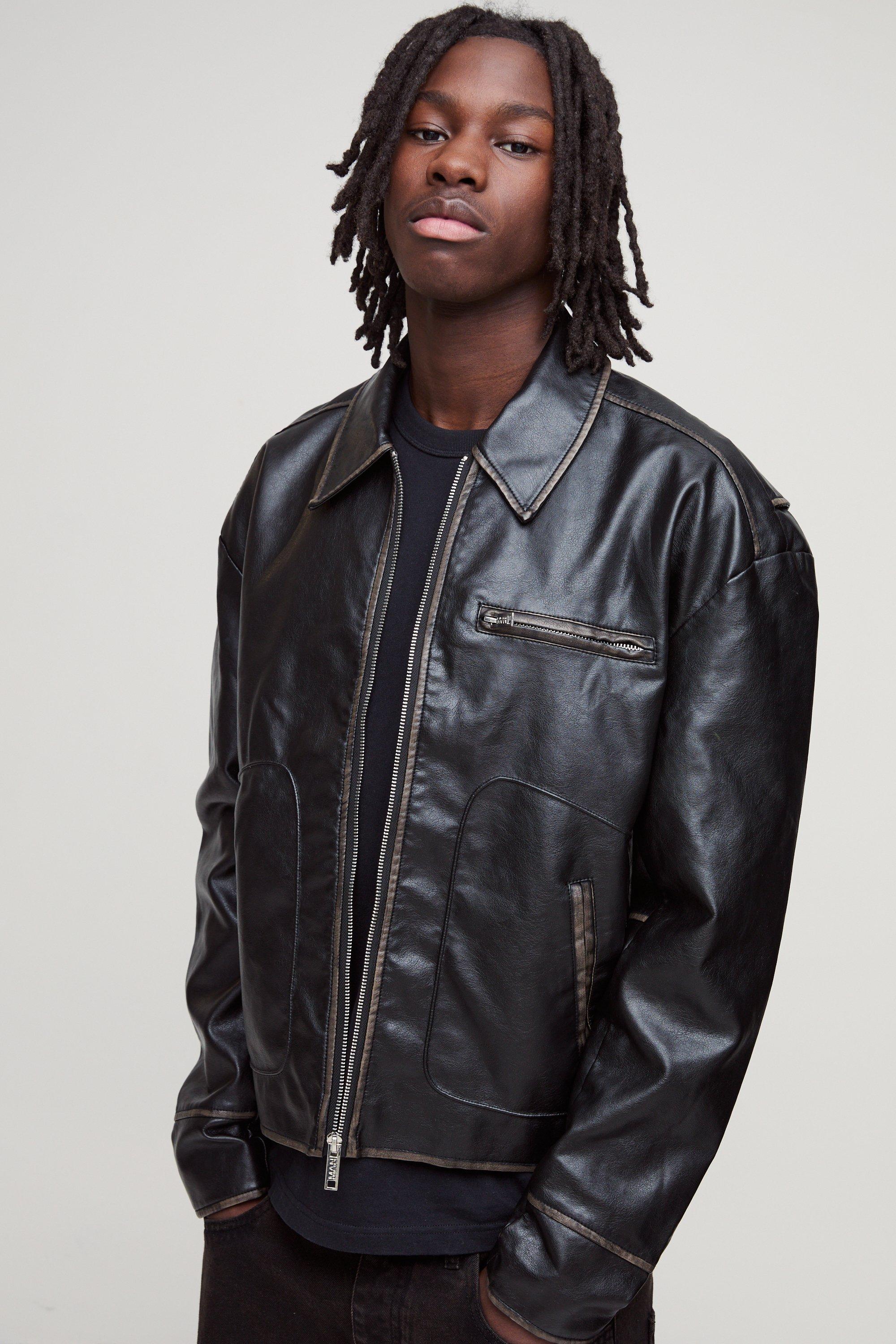 Men's Leather Harrington Jackets | boohooMAN USA